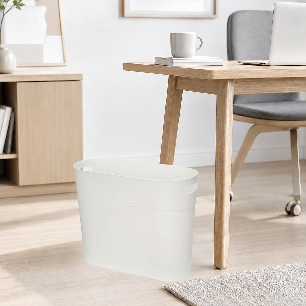 Small Trash Can Plastic Bathroom Wastebasket 3.2 Gallon Slim Garbage Container Bin with Handle for Home Kitchen Bathroom Bedroom Office (2 Count)
