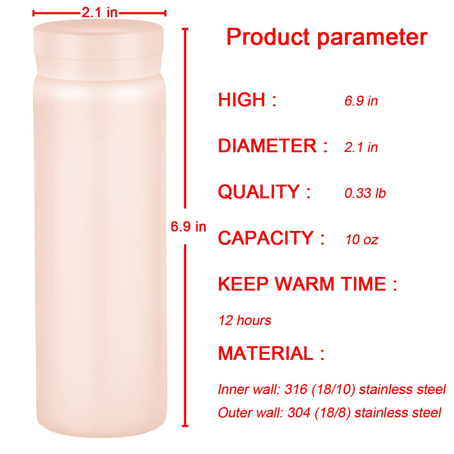 10oz Mini Water Bottle Stainless Steel Thermos Small Flask