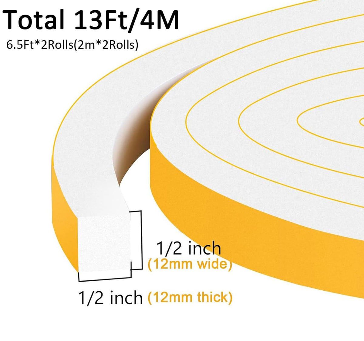 Strong Adhesive Square Foam Weather Stripping for Doors (13 Foot)