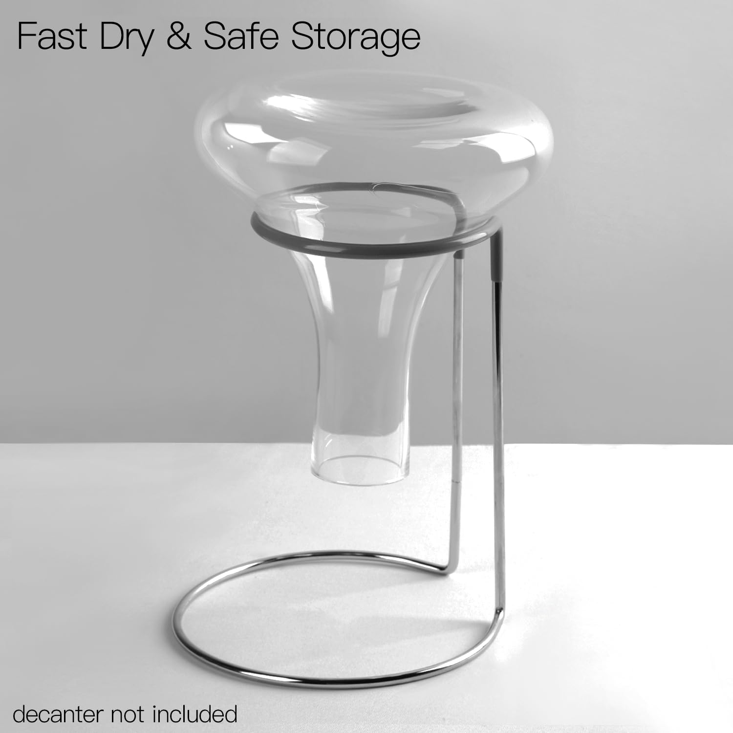 Wine Decanter Drying Stand with Rubber Coated Top to Prevent Scratches