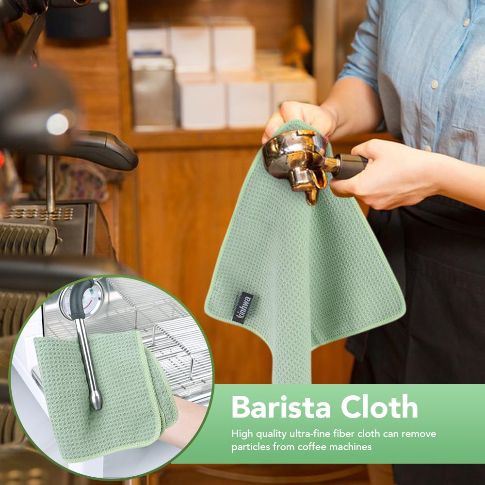 Waffle Microfiber Dish Cloths Green Kitchen Towels (6 Count)