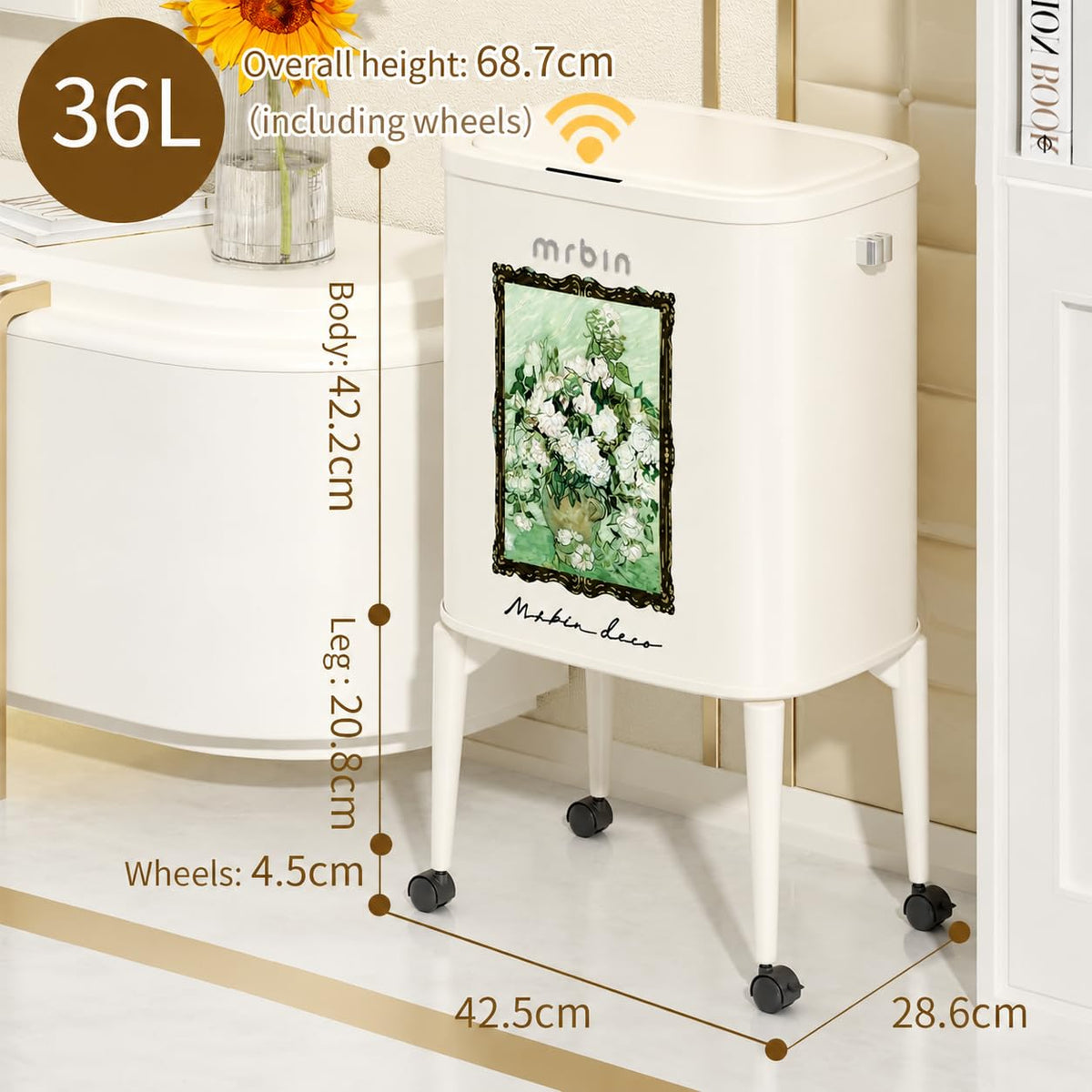 Metal Motion Sensor Kitchen Trash Can with Wheel Legs