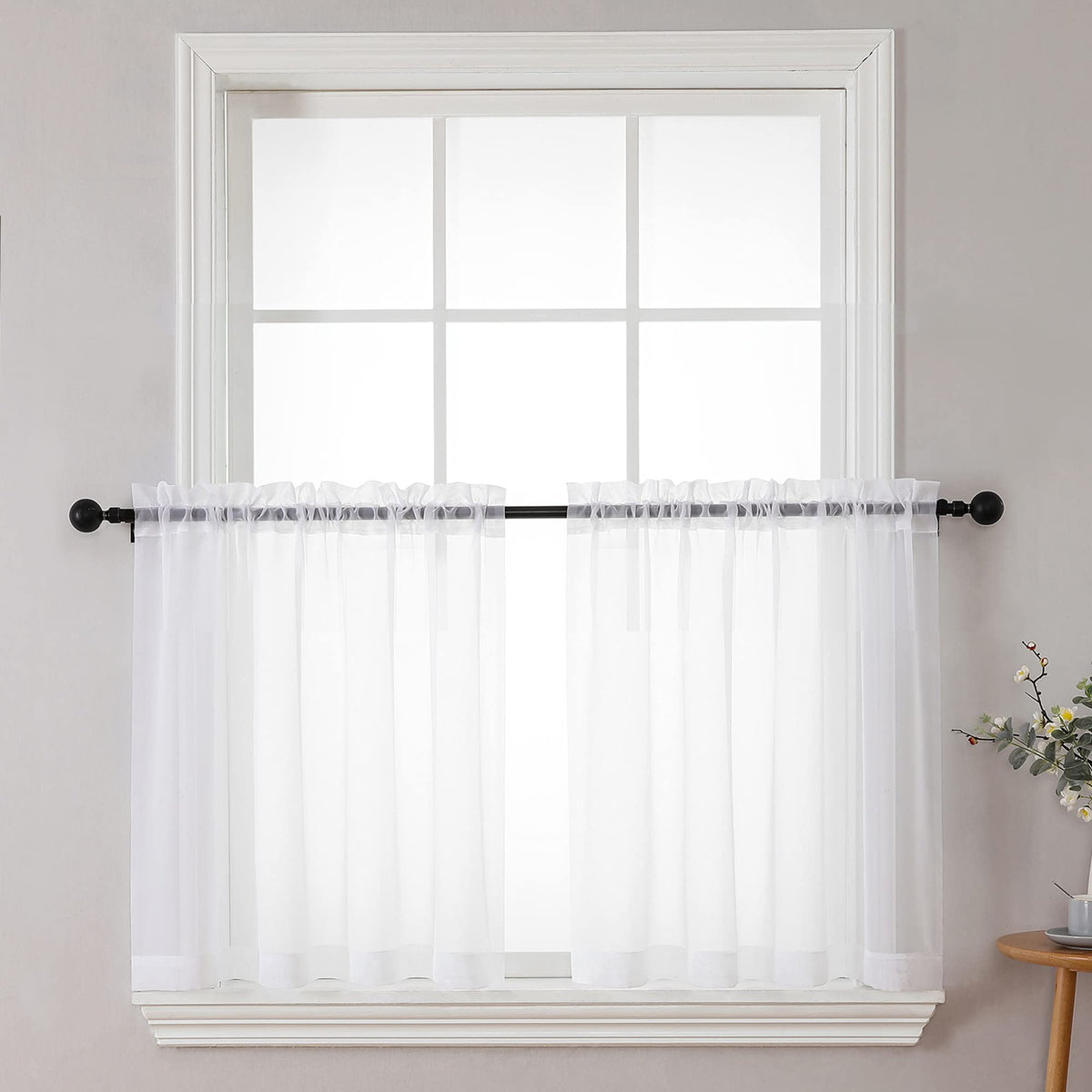 Sheer White Curtains 24 Inch Length Set