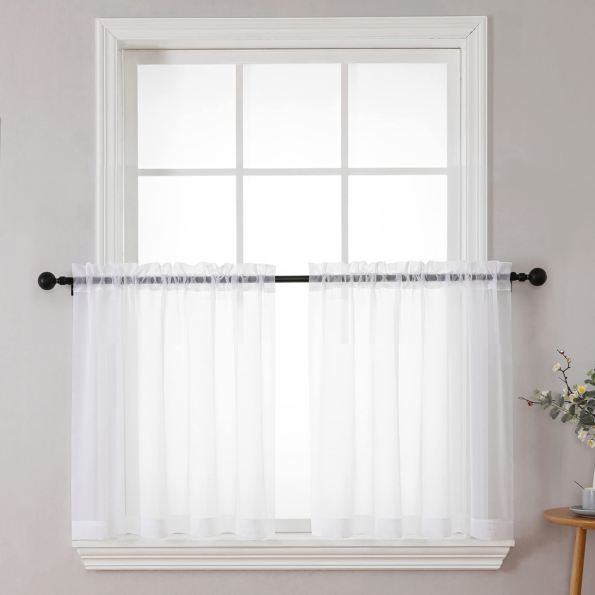 Sheer White Curtains 24 Inch Length Set