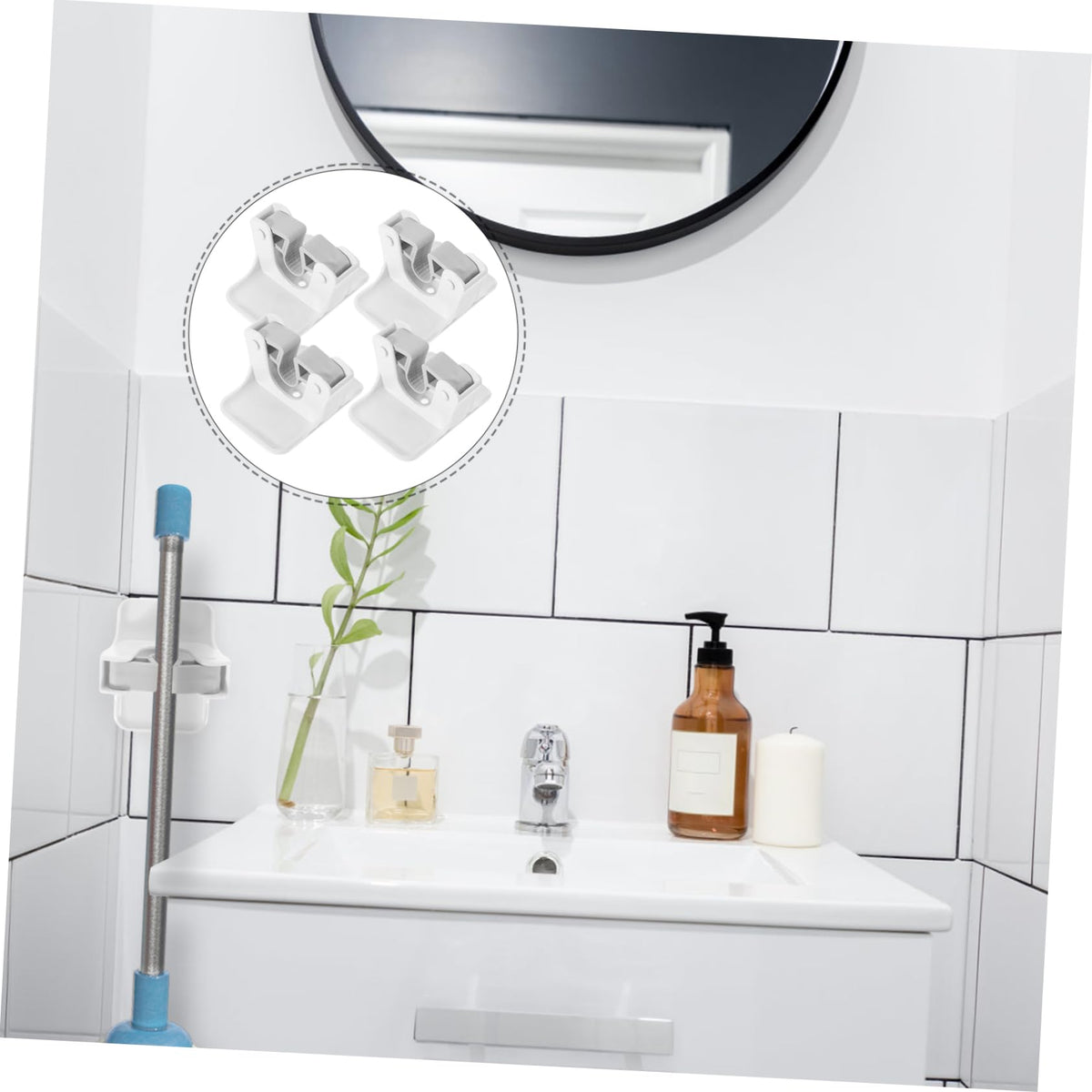 4pcs Mop Hanger Wall Mount Broom Clip Storage Hook Non