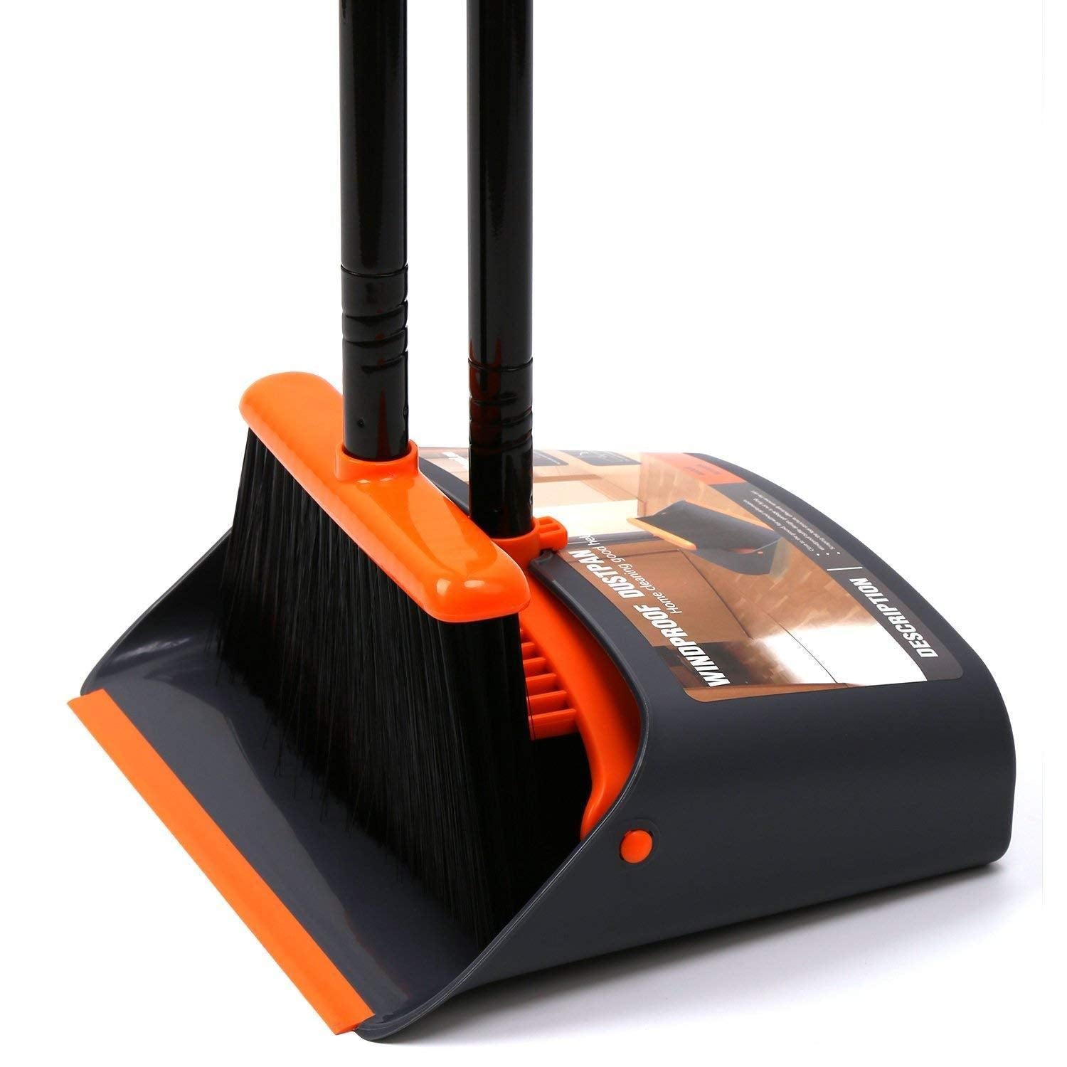 Broom and Dustpan Set with 52" Long Handle for Home Kitchen Room Office Lobby Floor Use Upright Stand Up Stand Up Broom with Dustpan Combo