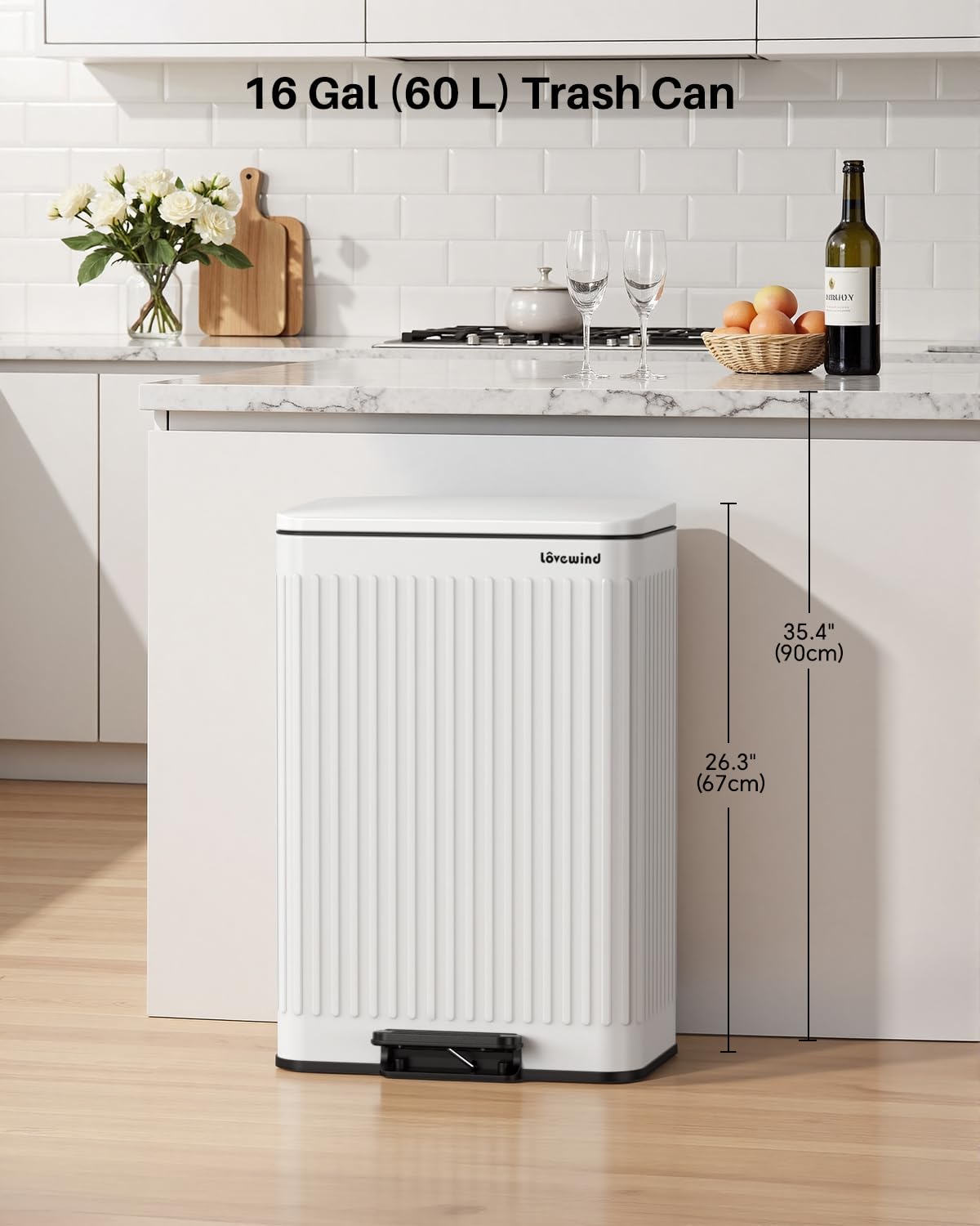 60 Liter 16 Gallon Stainless Steel Trash Can with Soft
