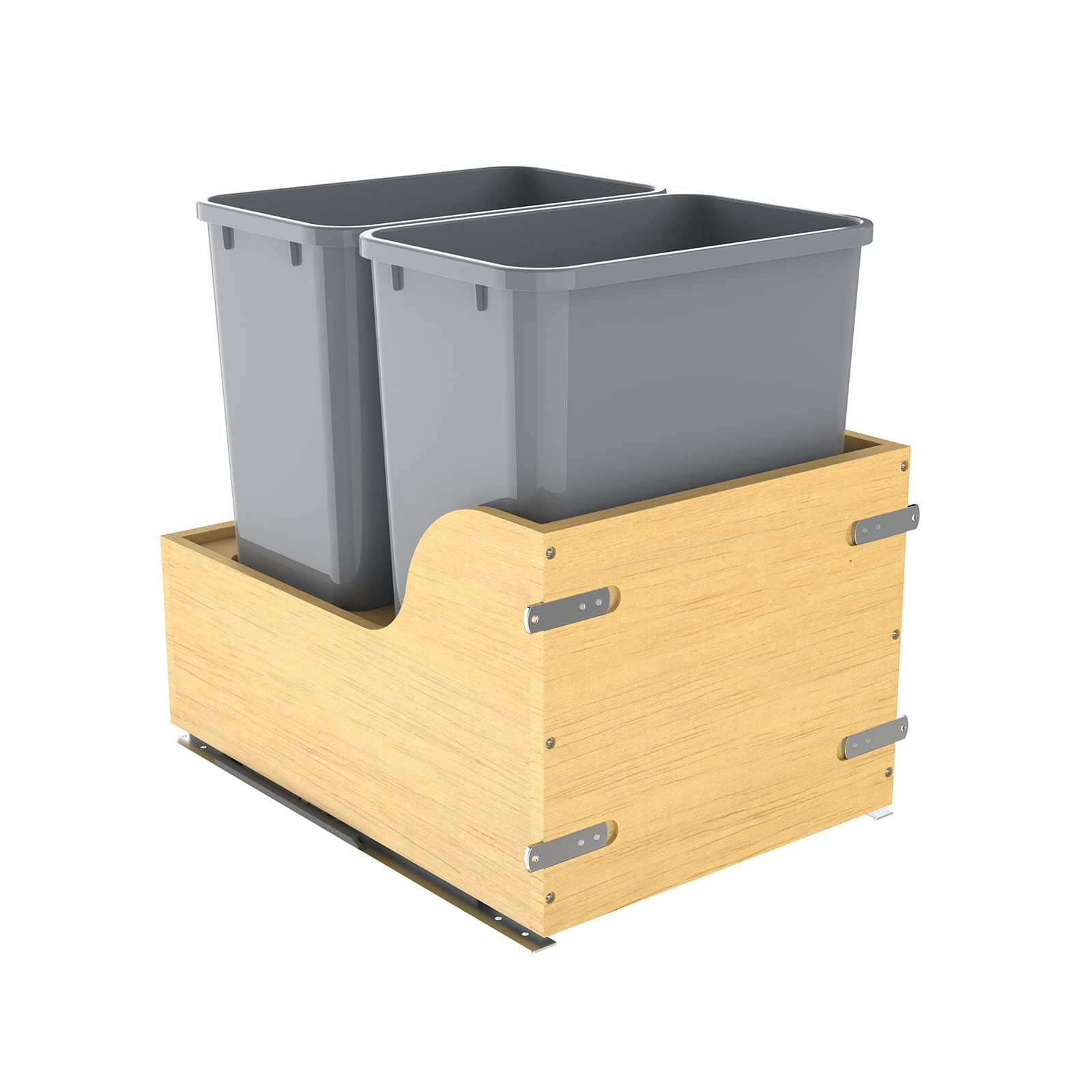 Double 35 Quart Pullout Under Cabinet Trash Cans Solid Wood Bottom