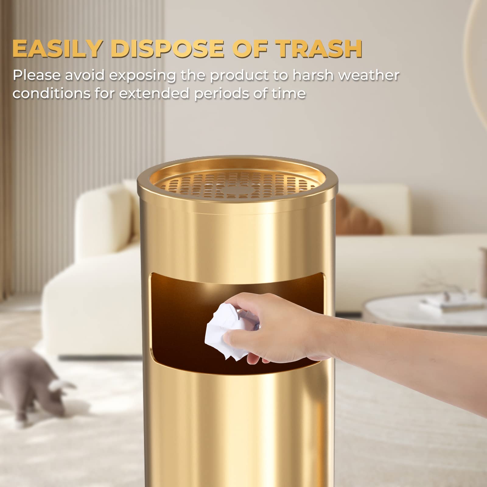 Trash Can Outdoor Waste Container Round Stainless Steel Trash Can with Removable Inner Bucket for Disposal Commercial Waste Container 9.8 x 24