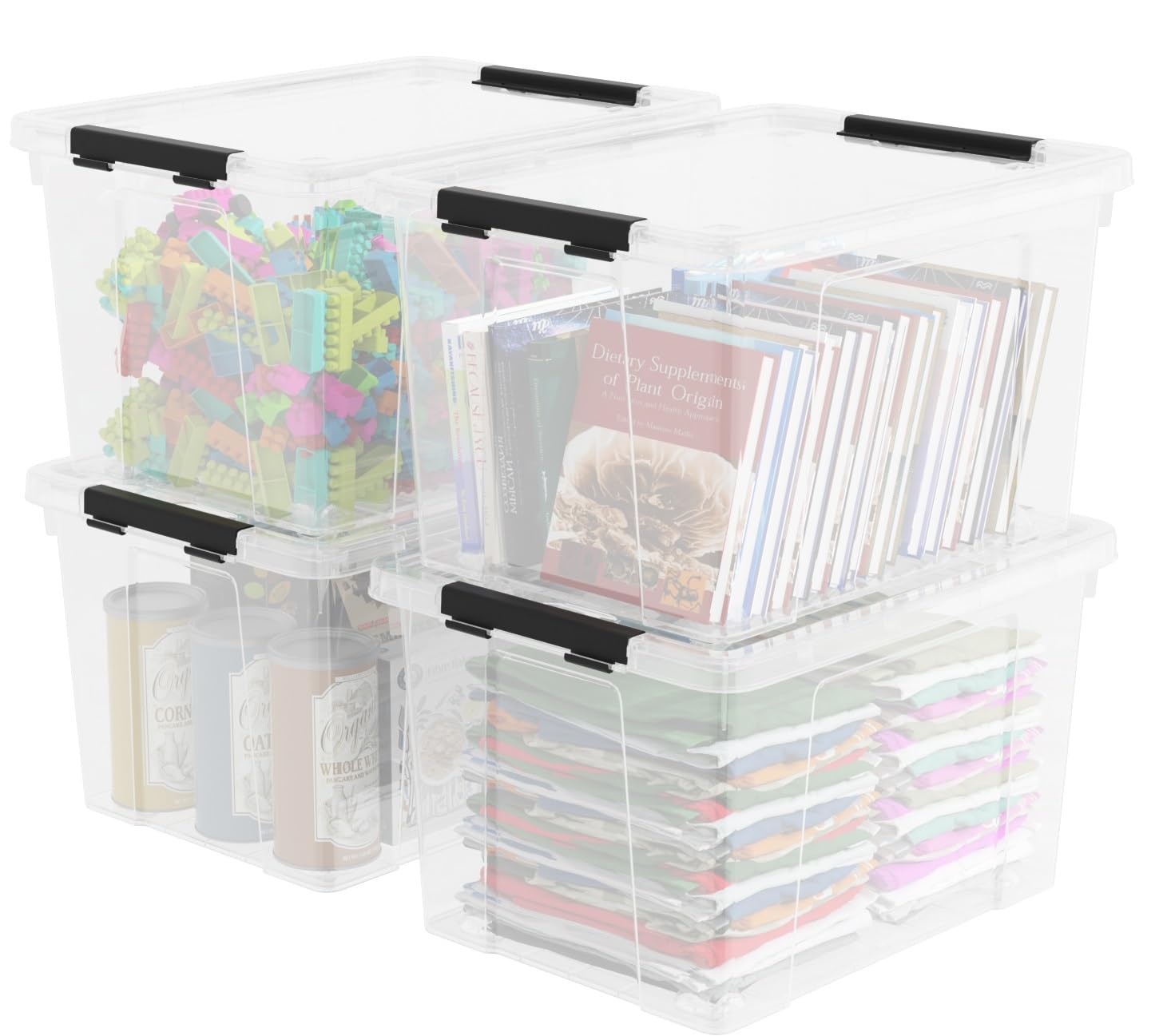 40 Quart Plastic Clear Latching Storage Bin with Wheels (4 Count)