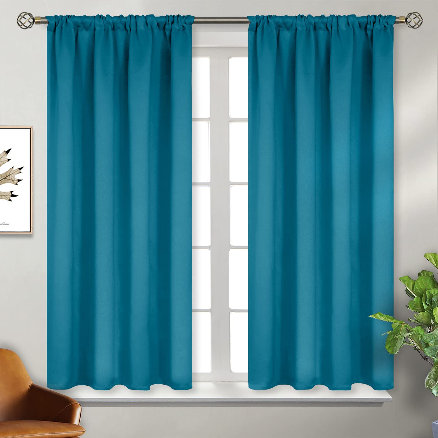 Teal Blue Blackout Curtains 54 Inch Length for Bedroom (2 Count)