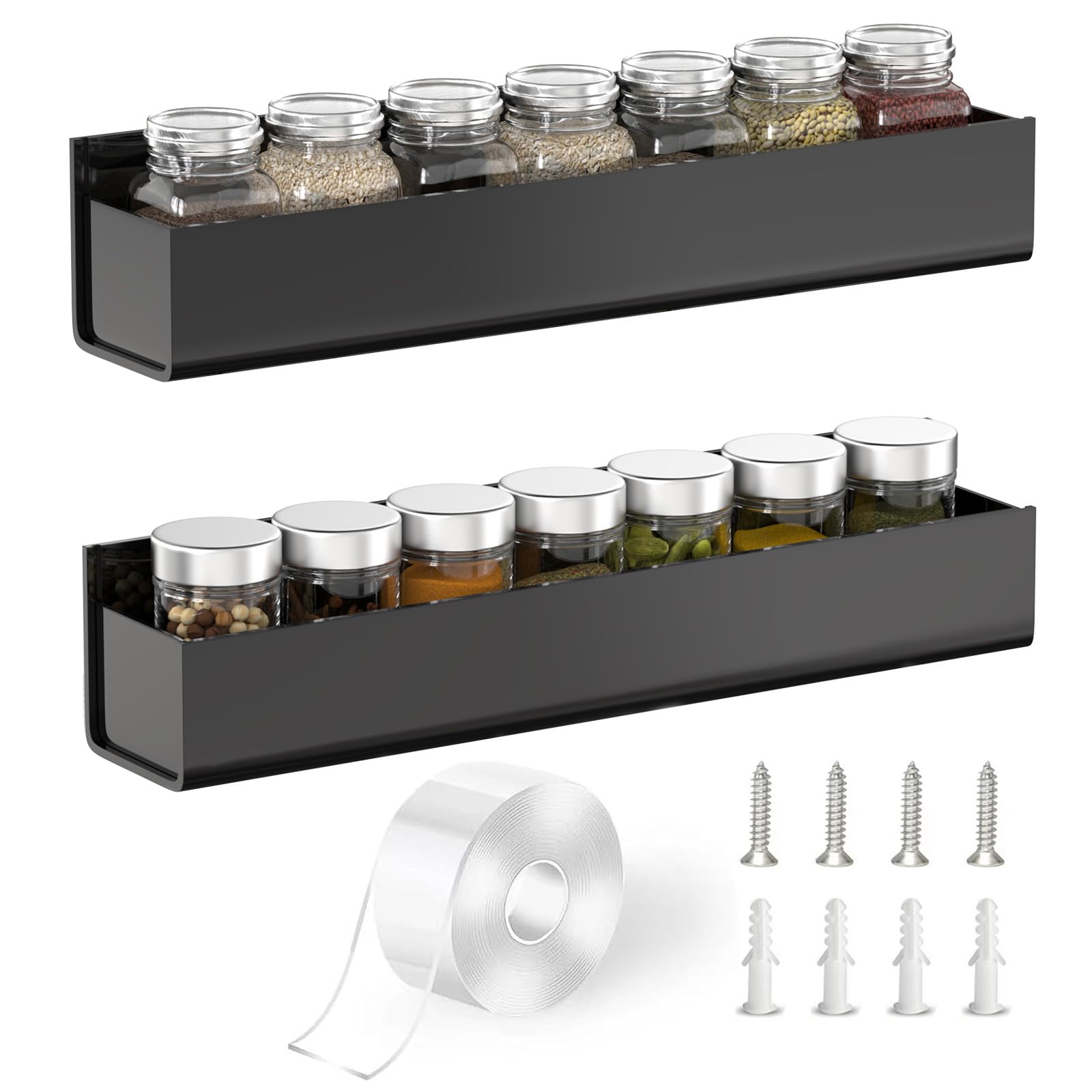Adhesive Acrylic Spice Rack Organizer for Wall with Nano Double Sided Tape
