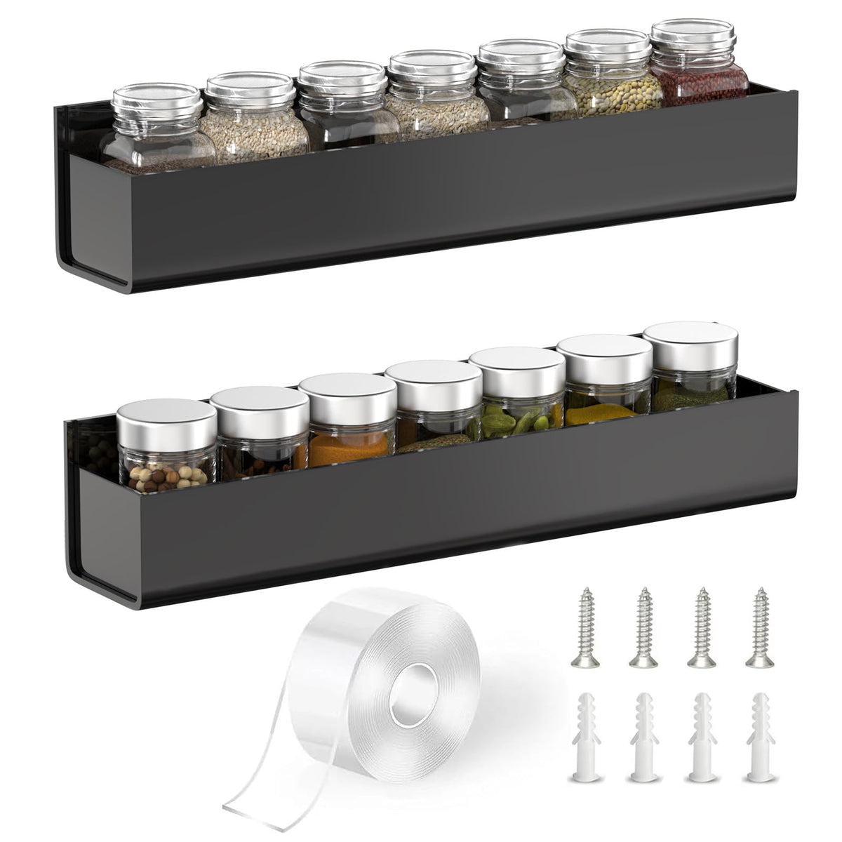Adhesive Acrylic Spice Rack Organizer for Wall with Nano Double Sided Tape