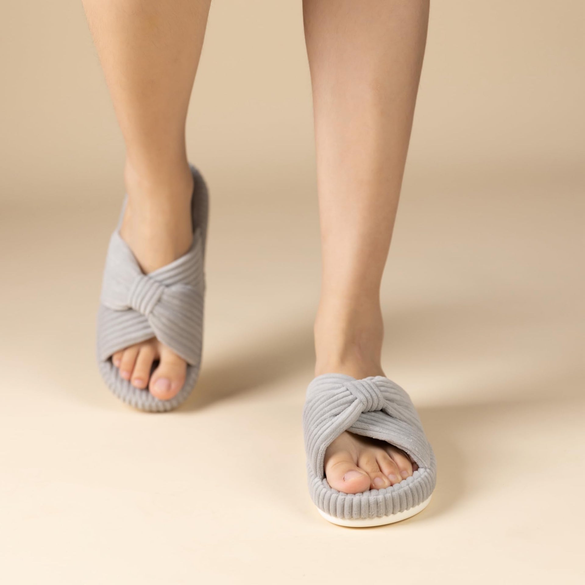 Slippers for Women Memory Foam House Bedroom Corduroy Bow Crossbands Slide Slipper Shoes Comfy Trendy Gift Slippers Grey Size 9 10 8.5