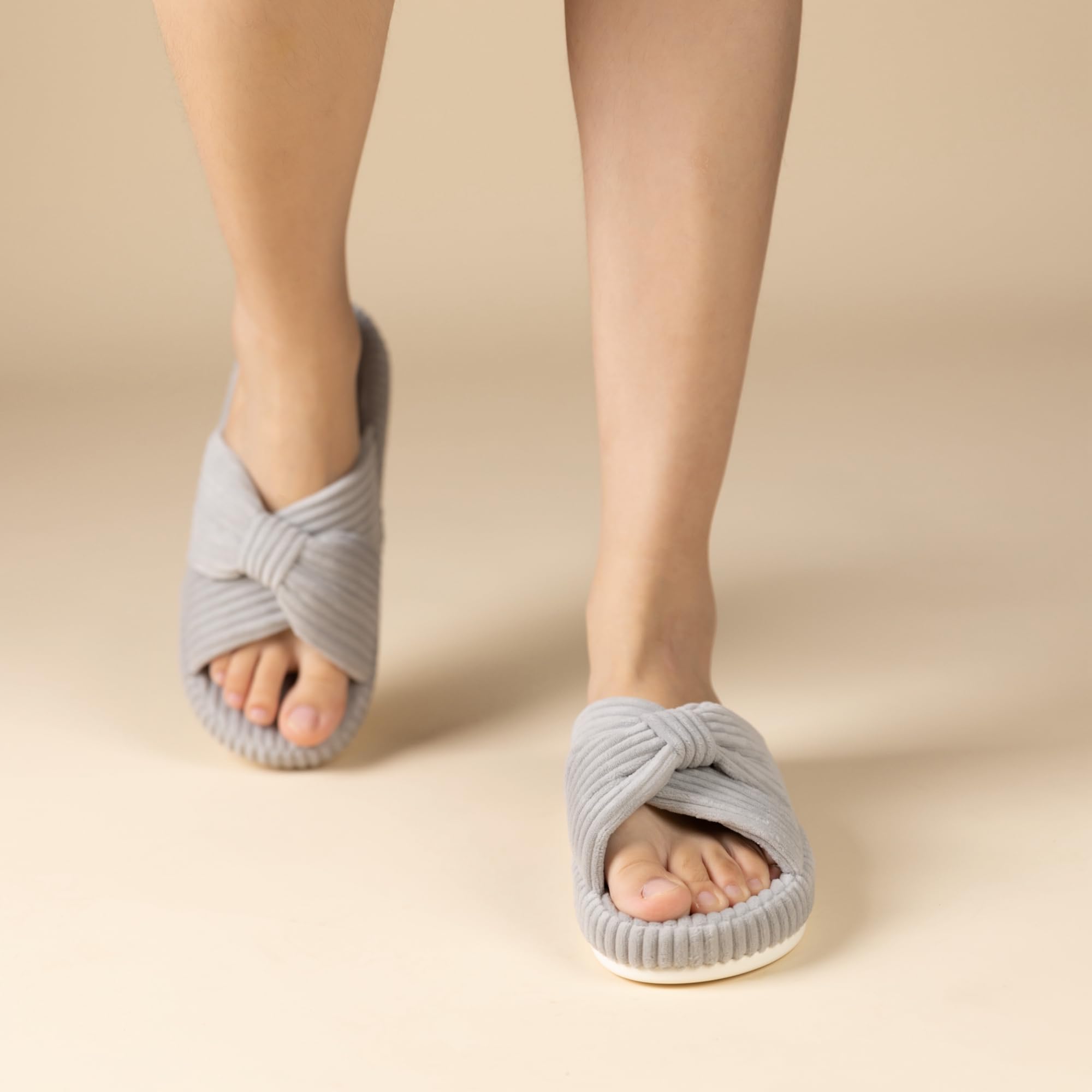 Slippers for Women Memory Foam House Bedroom Corduroy Bow Crossbands Slide Slipper Shoes Comfy Trendy Gift Slippers Grey Size 9 10 8.5