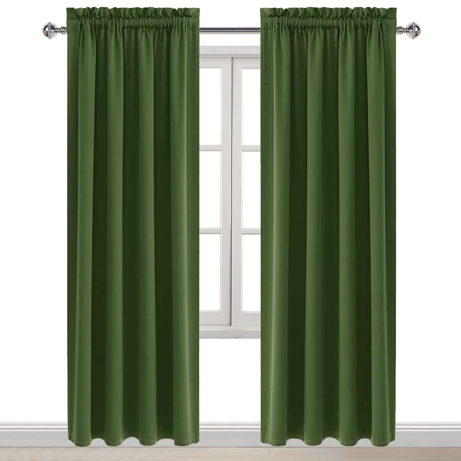 Blackout Curtains for Bedroom 38 x 84 Inch Long Olive Green 2 Panels (2 Count)