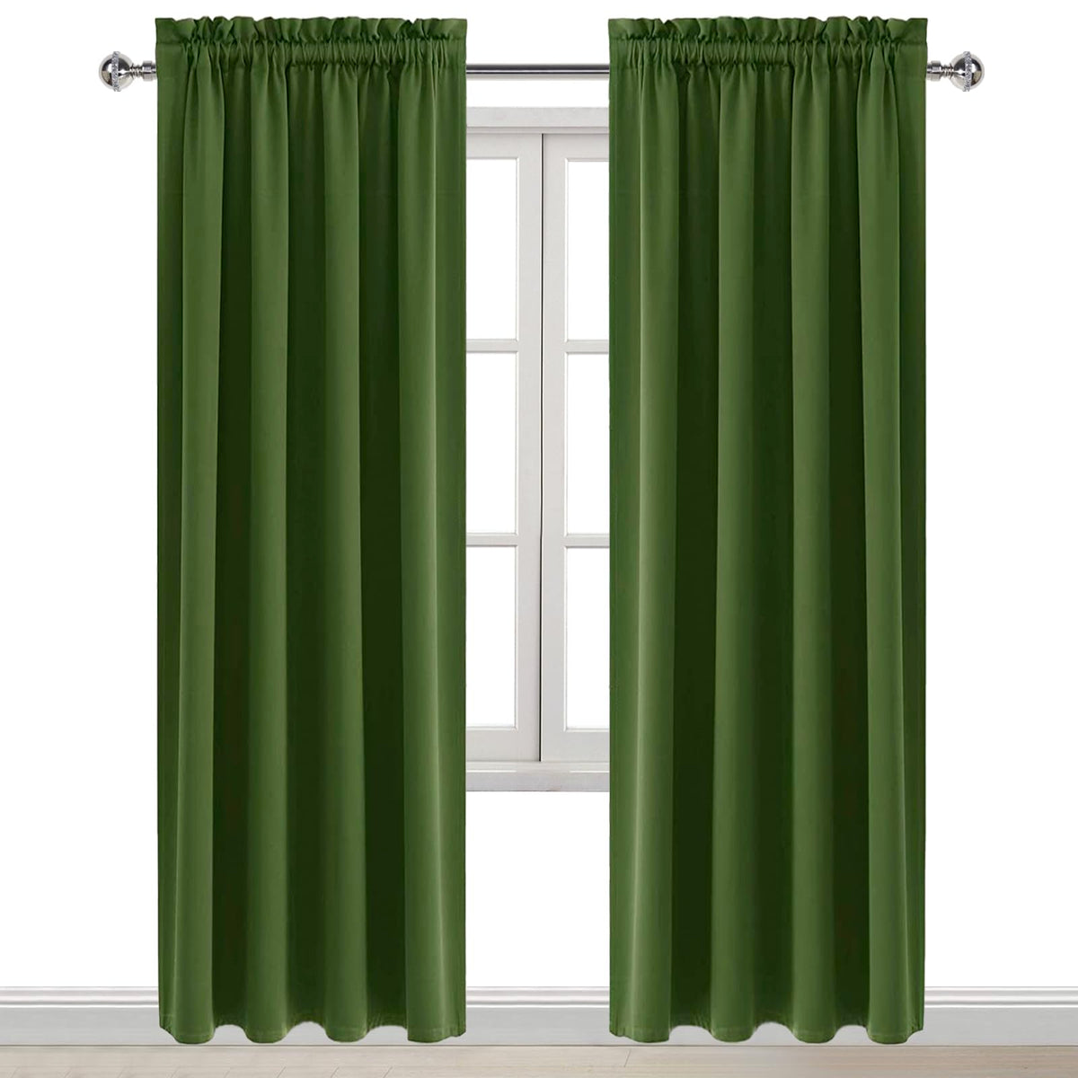 Blackout Curtains for Bedroom 42 x 84 Inch Long Olive Green 2 Panels (2 Count)