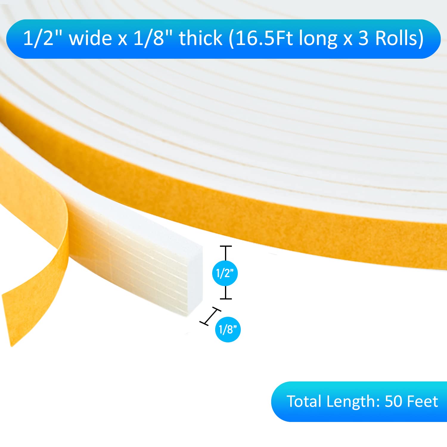 High Density Foam Weather Stripping Door Seal Strip Insulation Tape Roll for Insulating Door Frame (50 Foot)