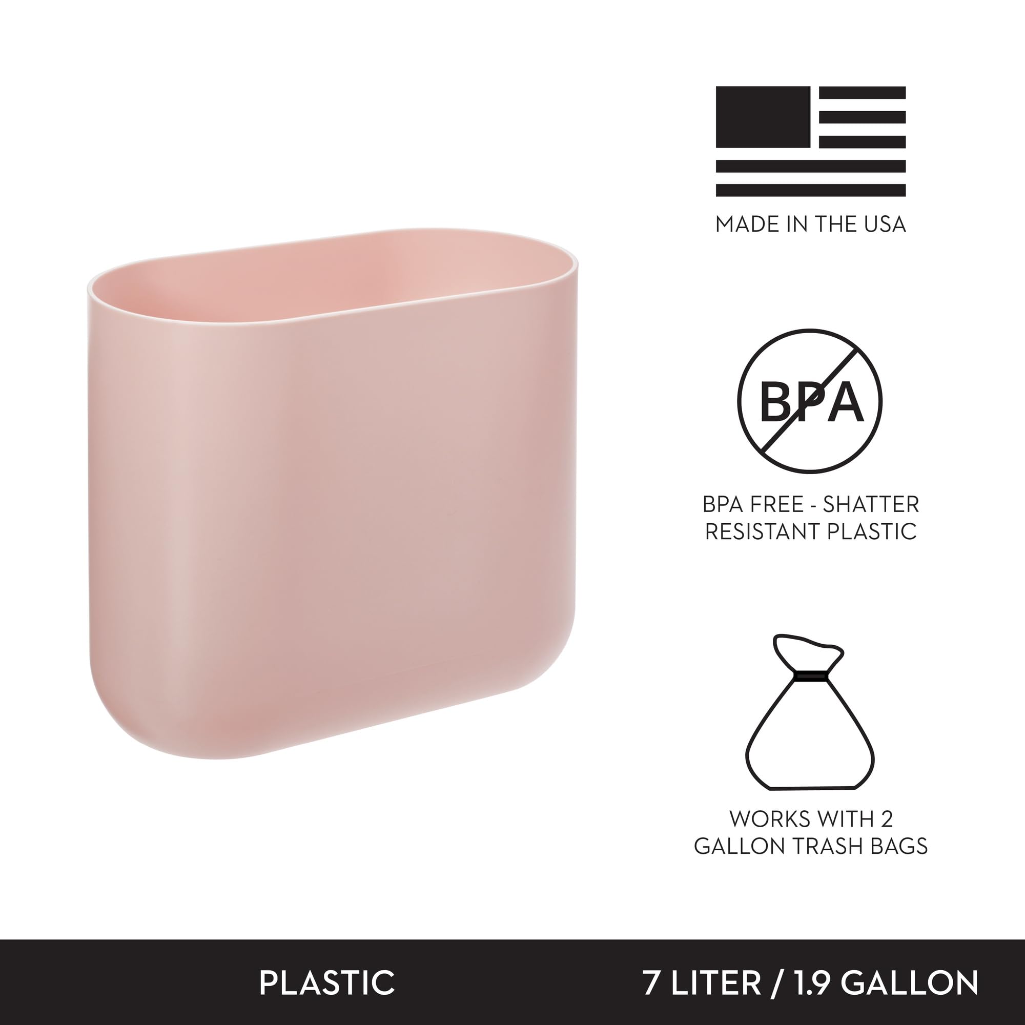 Small Slim Plastic Bathroom Trash Can (2 Count)