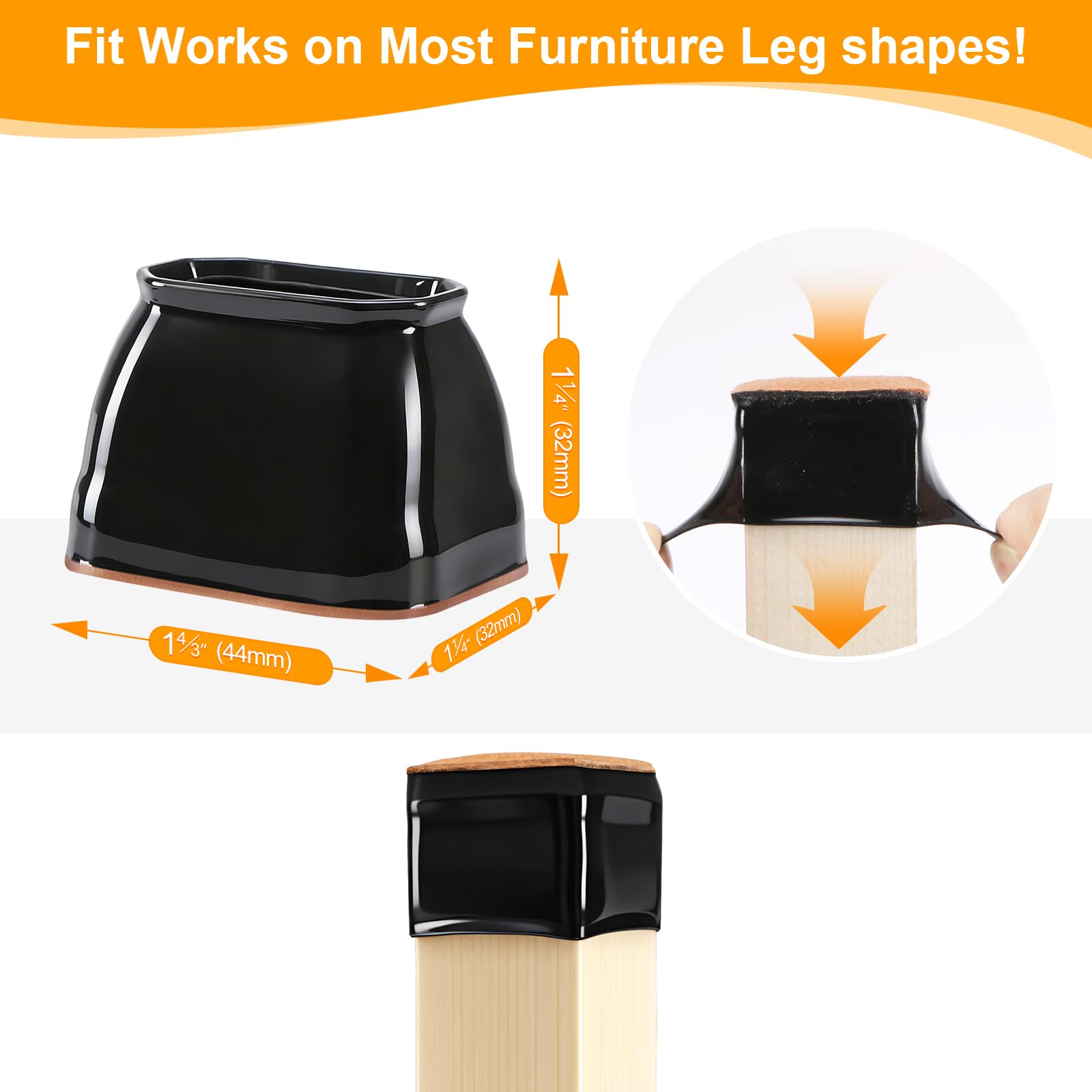 24 Pack Rectangle Chair Leg Floor Protectors for Hardwood Floors (24 Count)