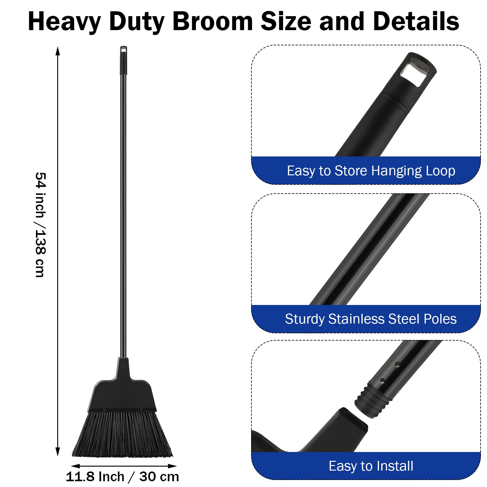 8 Pcs Outdoor Broom for Floor Cleaning 54 Inch Commercial Heavy Duty Broom Long Handle Kitchen Household Angle Brooms for Sweeper Sweeping Indoor Dust Hair Cleaner Corn Shop