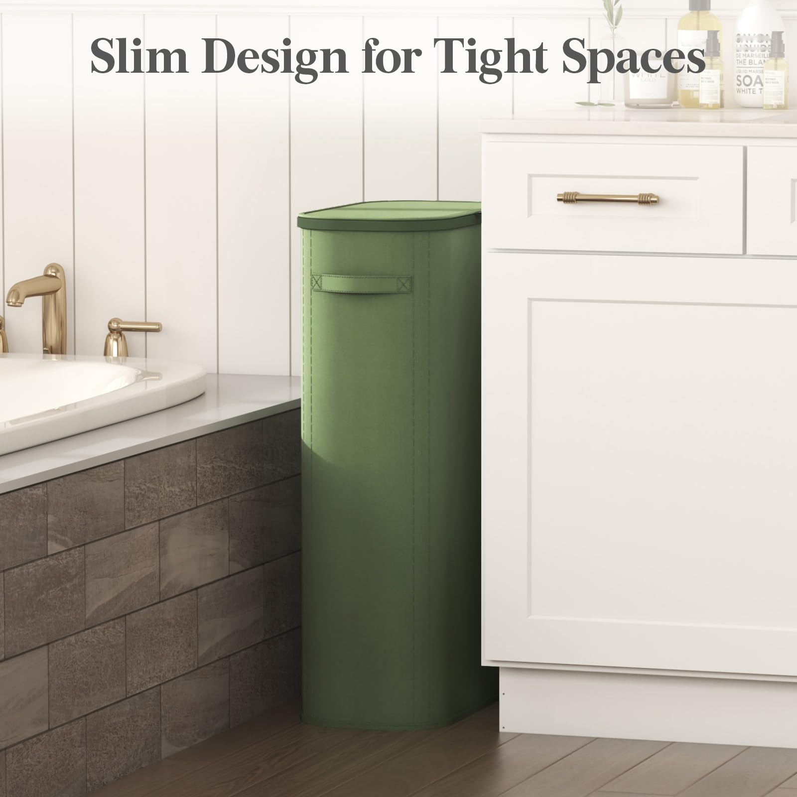 Slim Laundry Basket with Lid and Removable Bag
