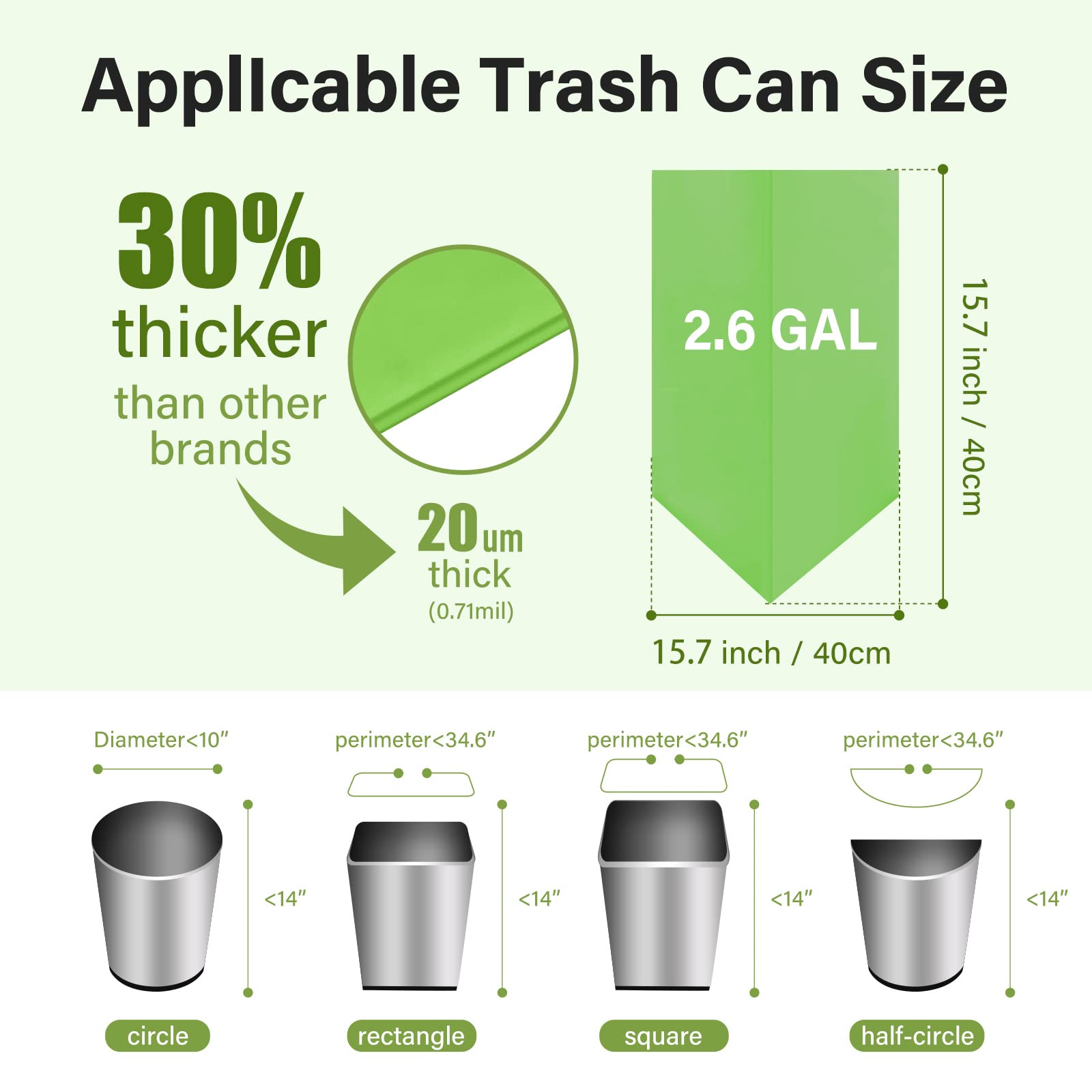 Compostable Trash Bags 2.6 Gallon 100 Counts Compost Small Garbage Bag for Kitchen Bathroom BPI Certified