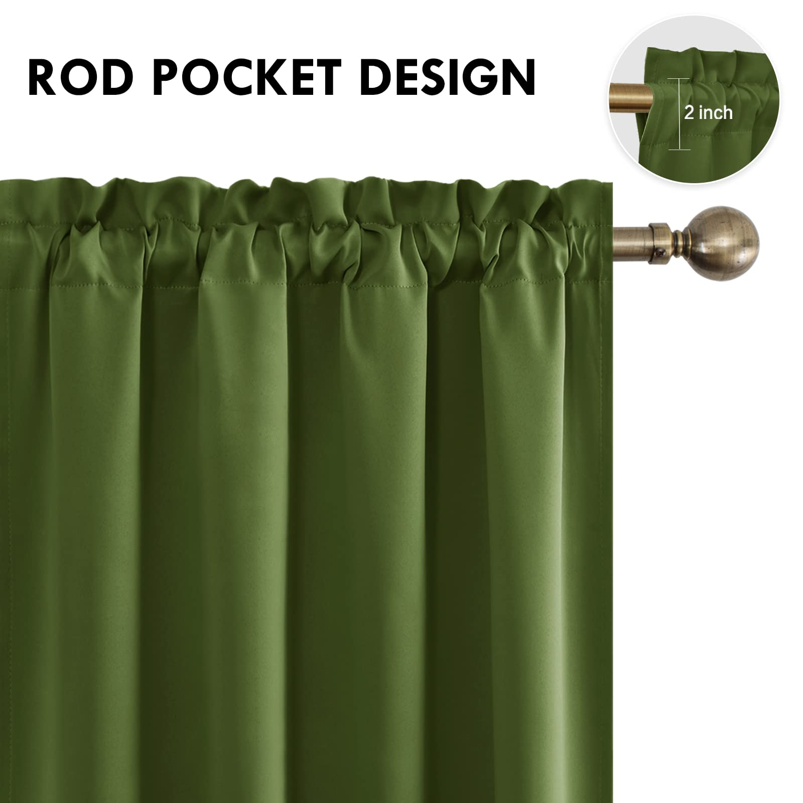 Blackout Curtains for Bedroom 52 x 54 Inch Long Olive Green 2 Panels (2 Count)