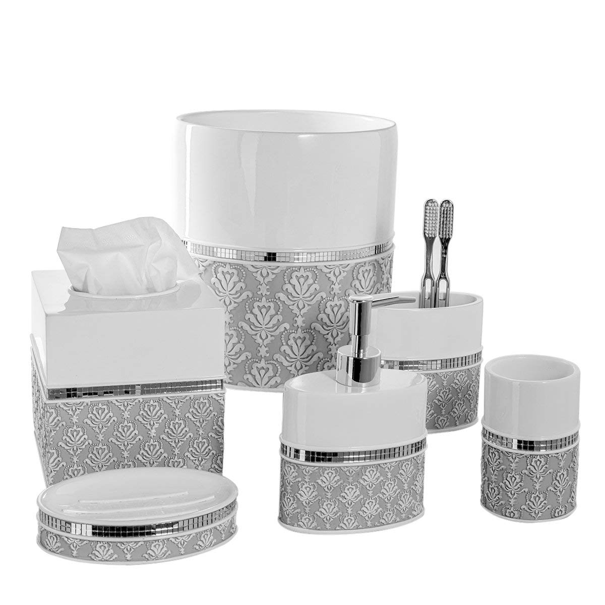 Mirror Damask 6 Piece Resin Bathroom Accessories Set (6 Count)