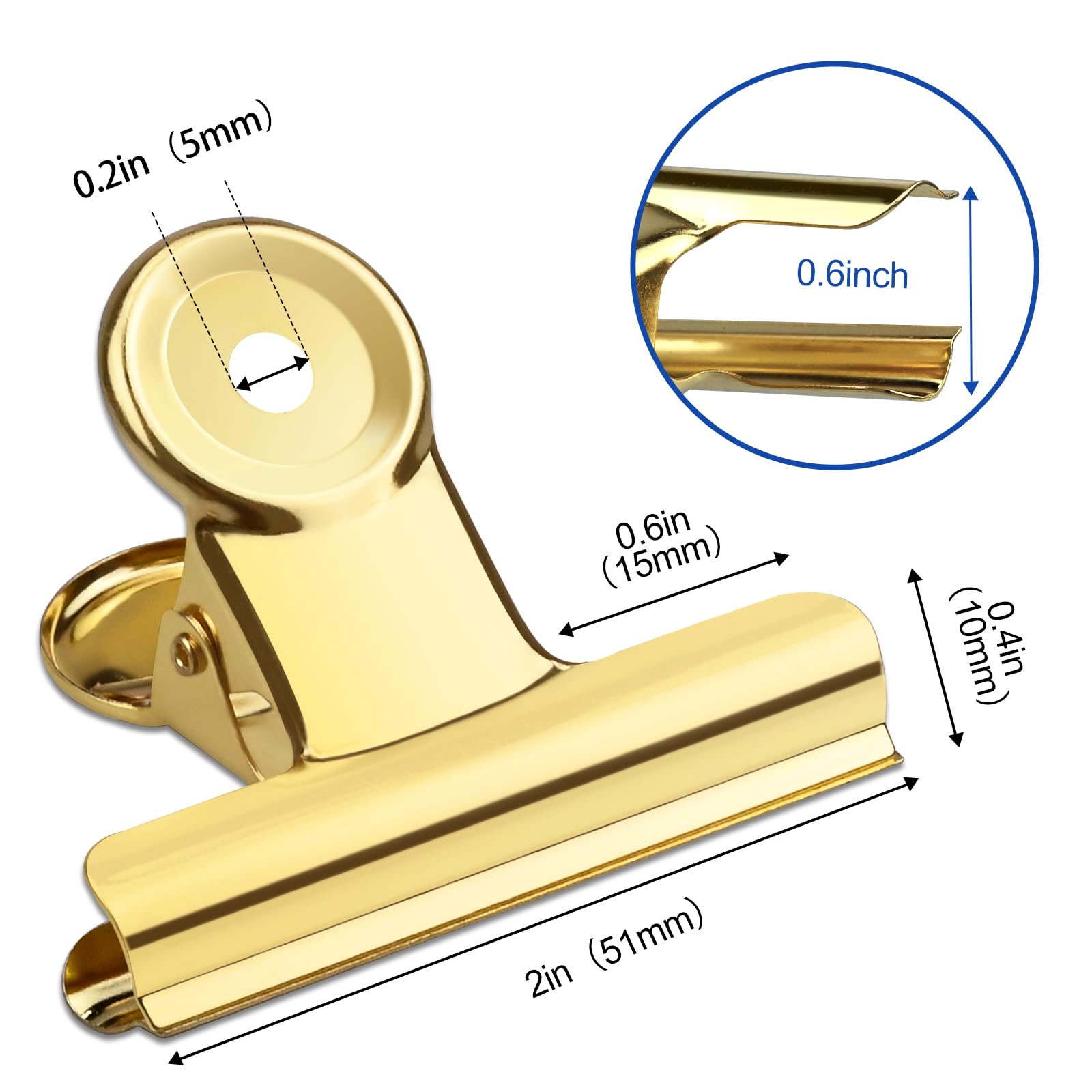 20 Pack Large Metal Hinge Clips 2 Inches Bull Hinge Paper Clips Gold Bulldog Clips for Crafts (20 Count)