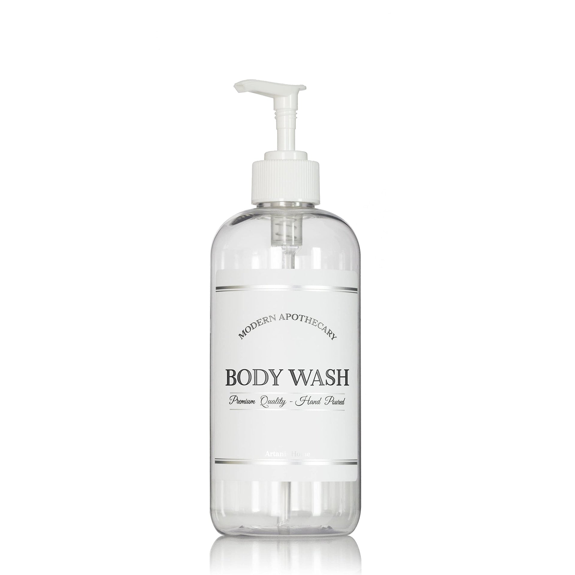 Refillable Clear PET Plastic 16 oz Body Wash Bottle with White Plastic Pump Dispenser