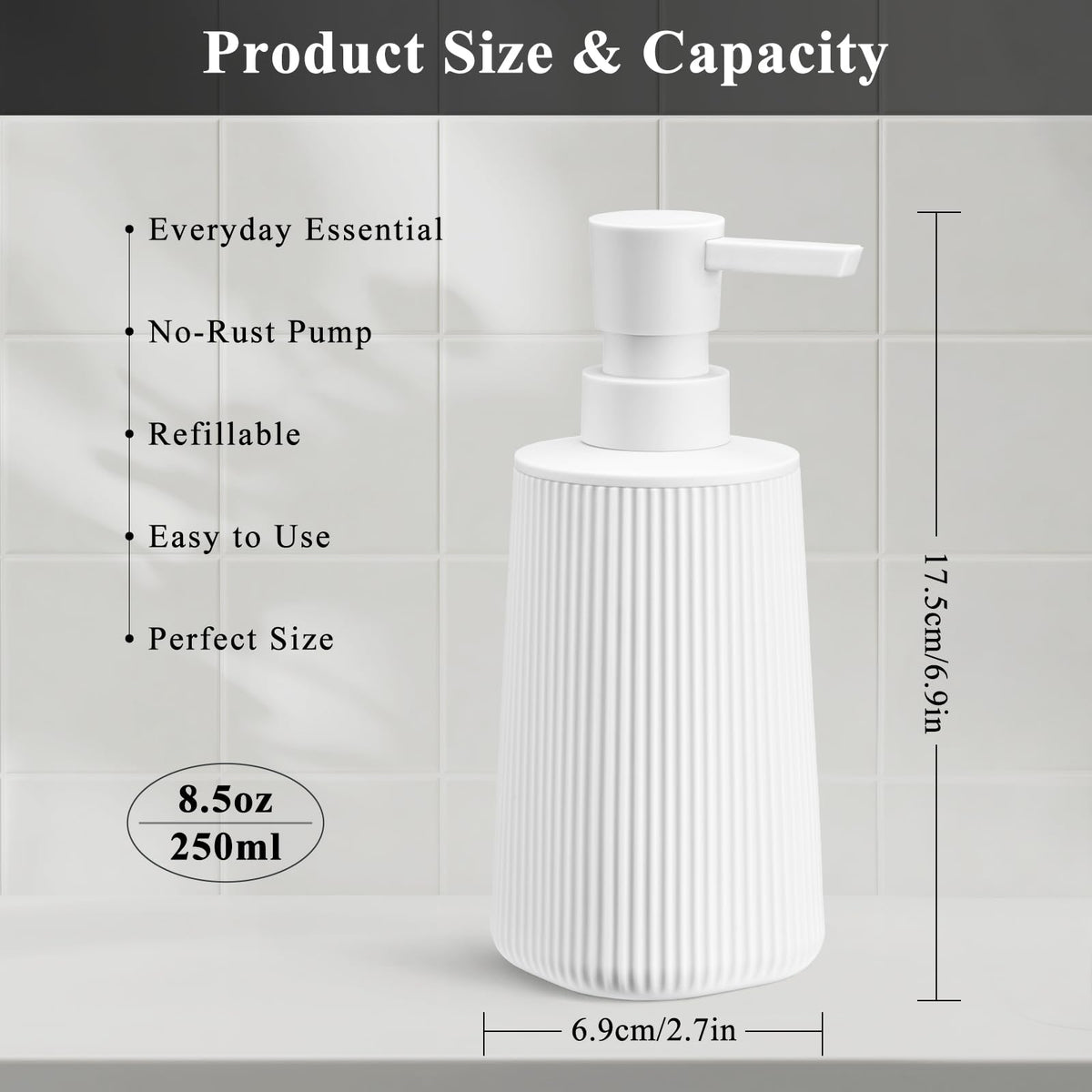 White Hand Soap Dispenser for Bathroom and Kitchen