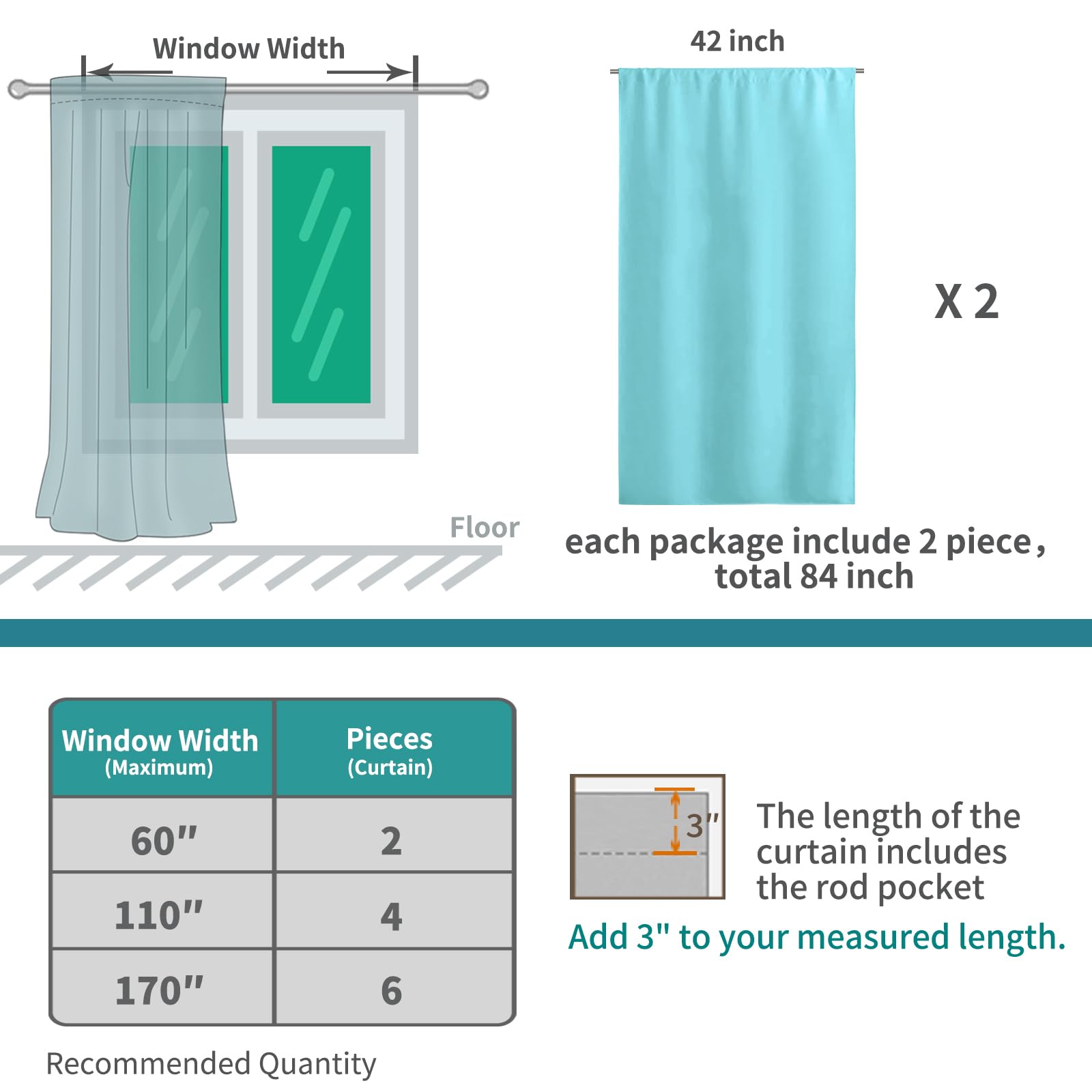 Aqua Curtains 63 Inch Length for Bedroom
