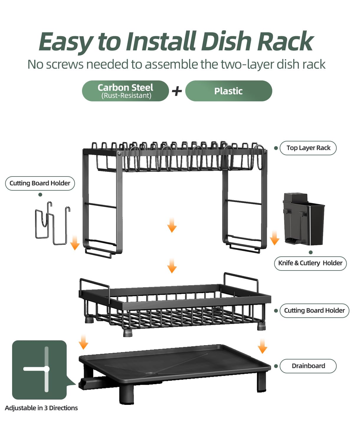 2 Tier Dish Drying Rack for Kitchen Counter