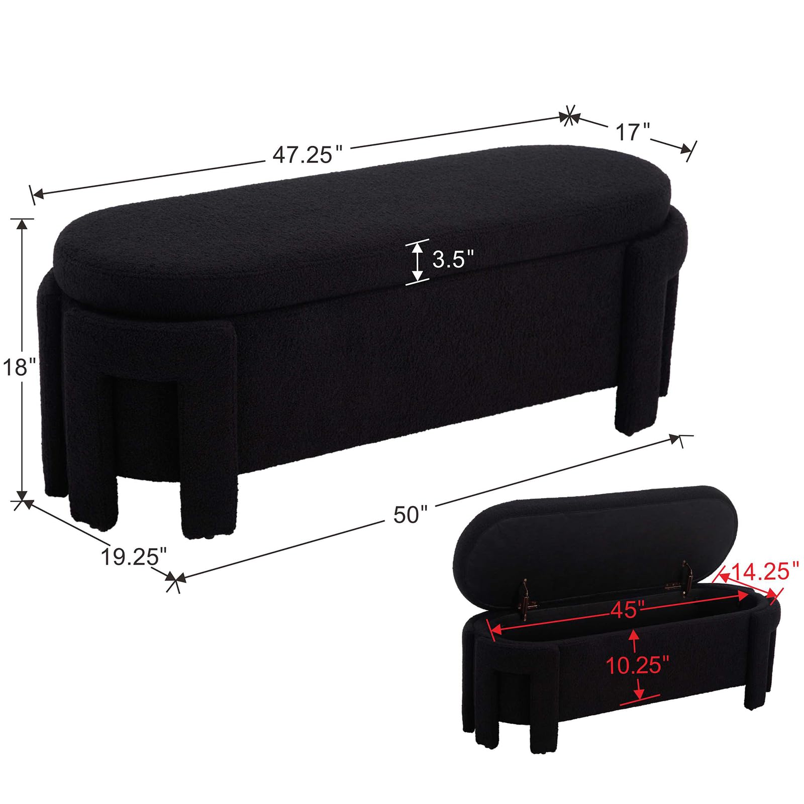 50" Ottoman Storage Bench