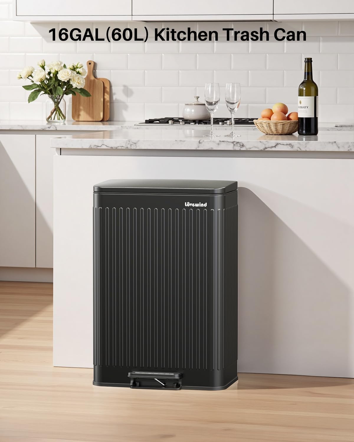 60 Liter 16 Gallon Stainless Steel Trash Can with Soft