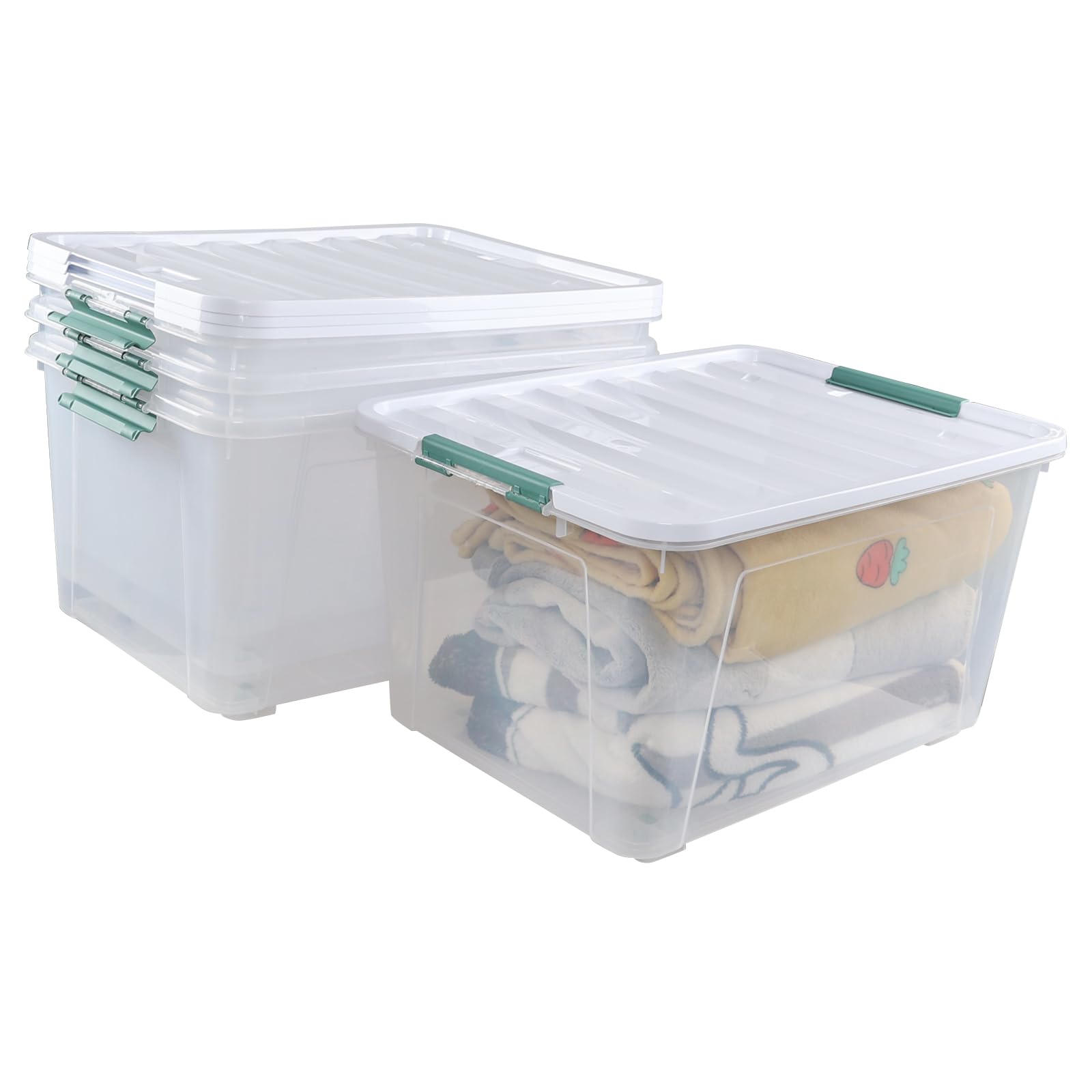 4 Pack Clear 80 L Rolling Plastic Storage Bins with Latching Lids (4 Count)