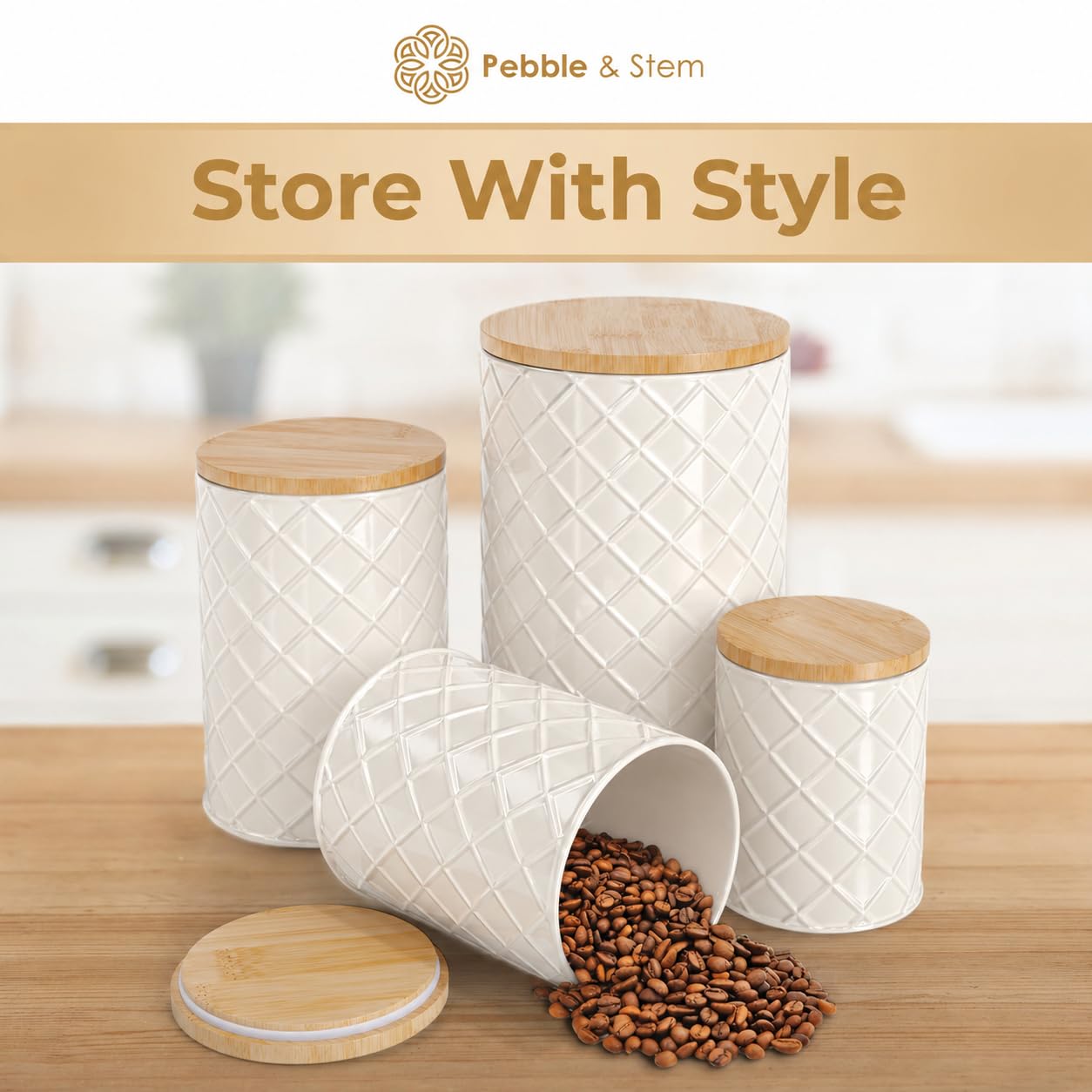Cream Metal Canister Set for the Kitchen Counter (4 Count)