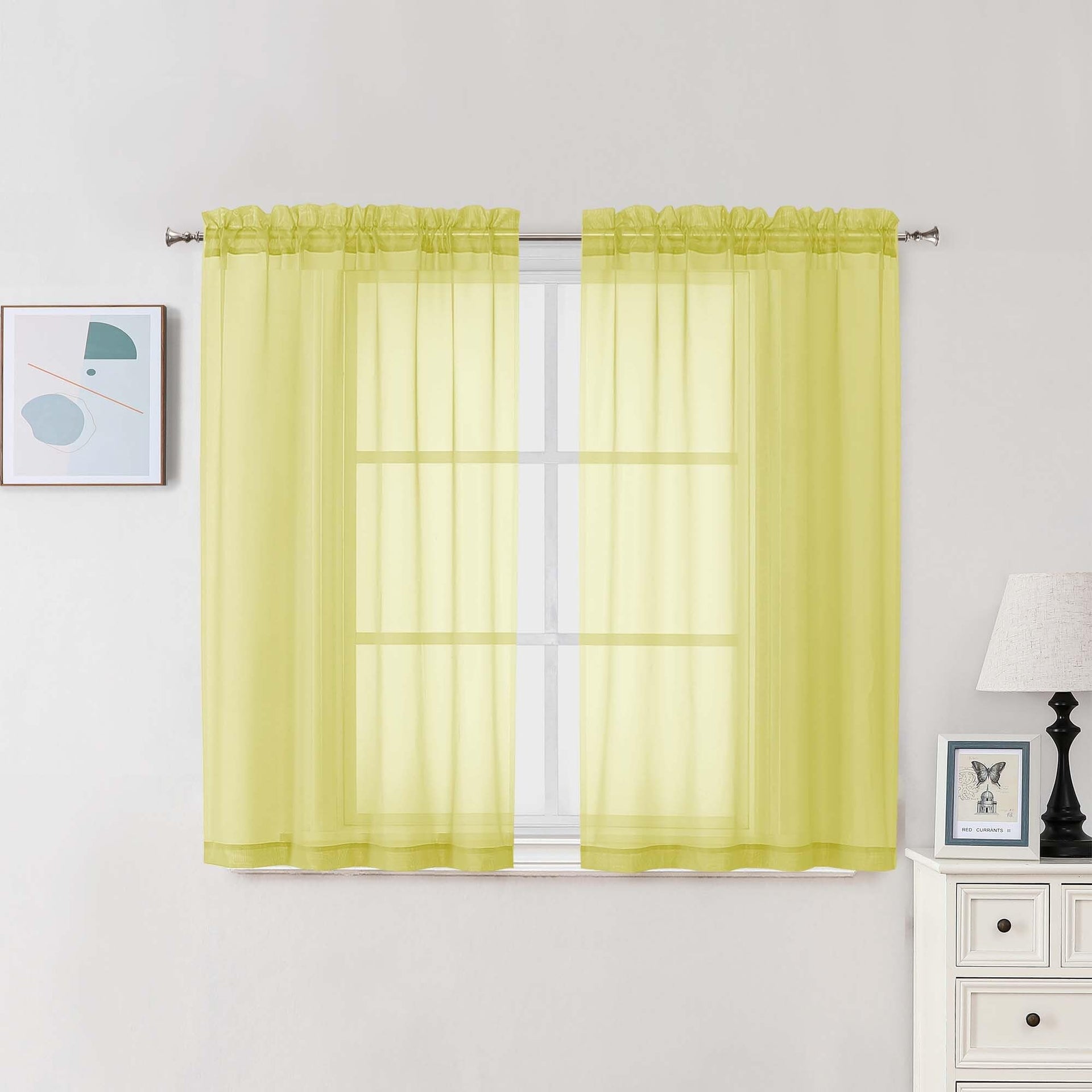 Lemon Sheer Curtains 45 Inch Long 2 Panels (2 Count)