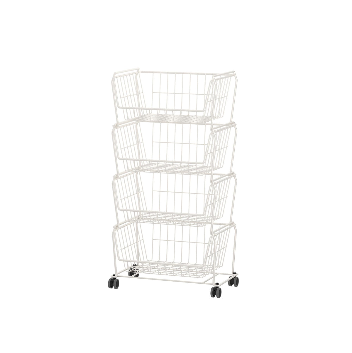 4 Tier Spacious Stackable Wire Storage Baskets with Wheels