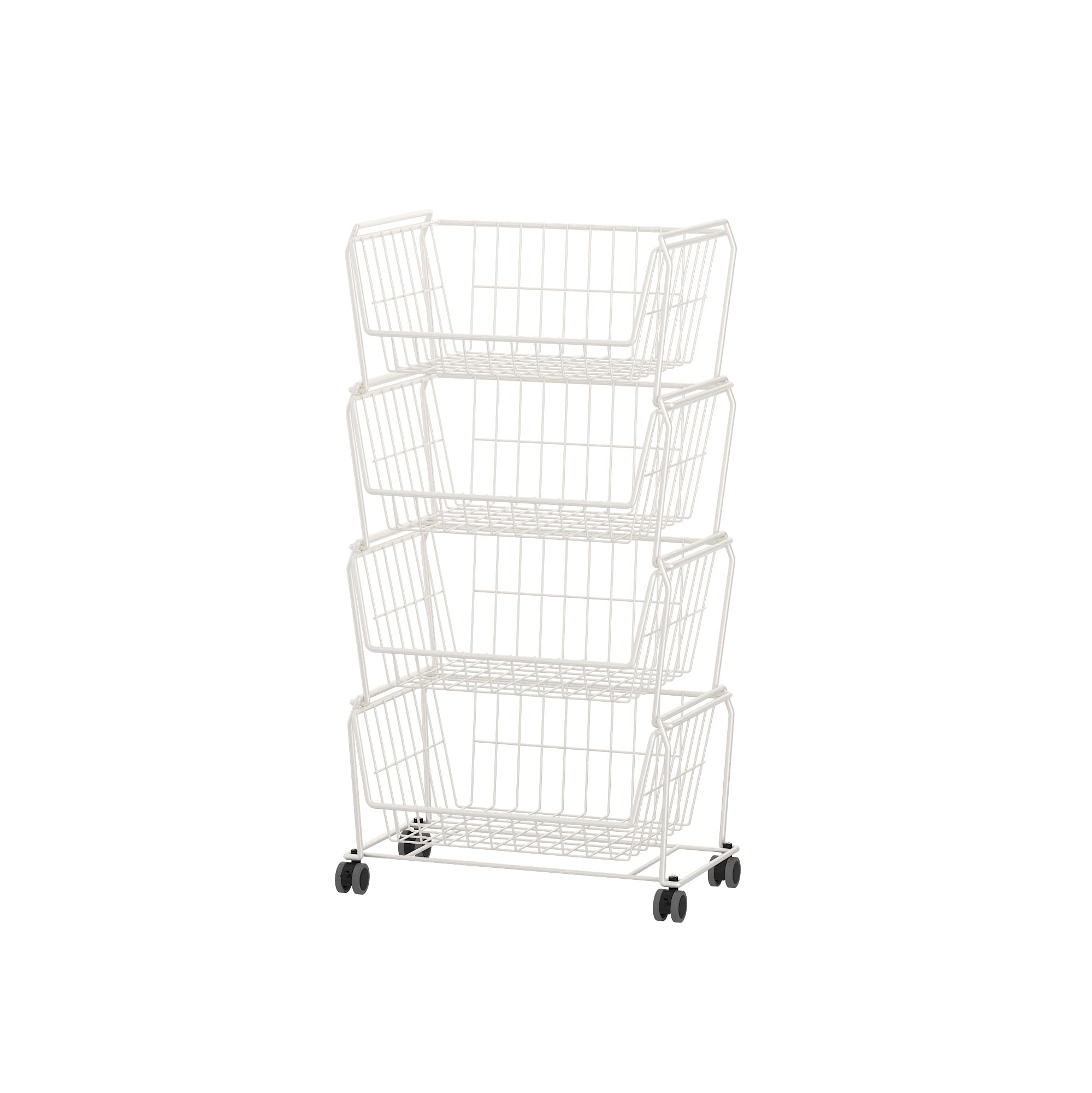 4 Tier Spacious Stackable Wire Storage Baskets with Wheels