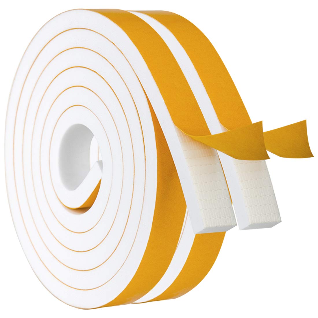 White Door Window Weather Stripping Self Adhesive Foam Tape High Density Foam Sealing Strip Window Insulation Weatherproof Gasket Tape (13 Foot)