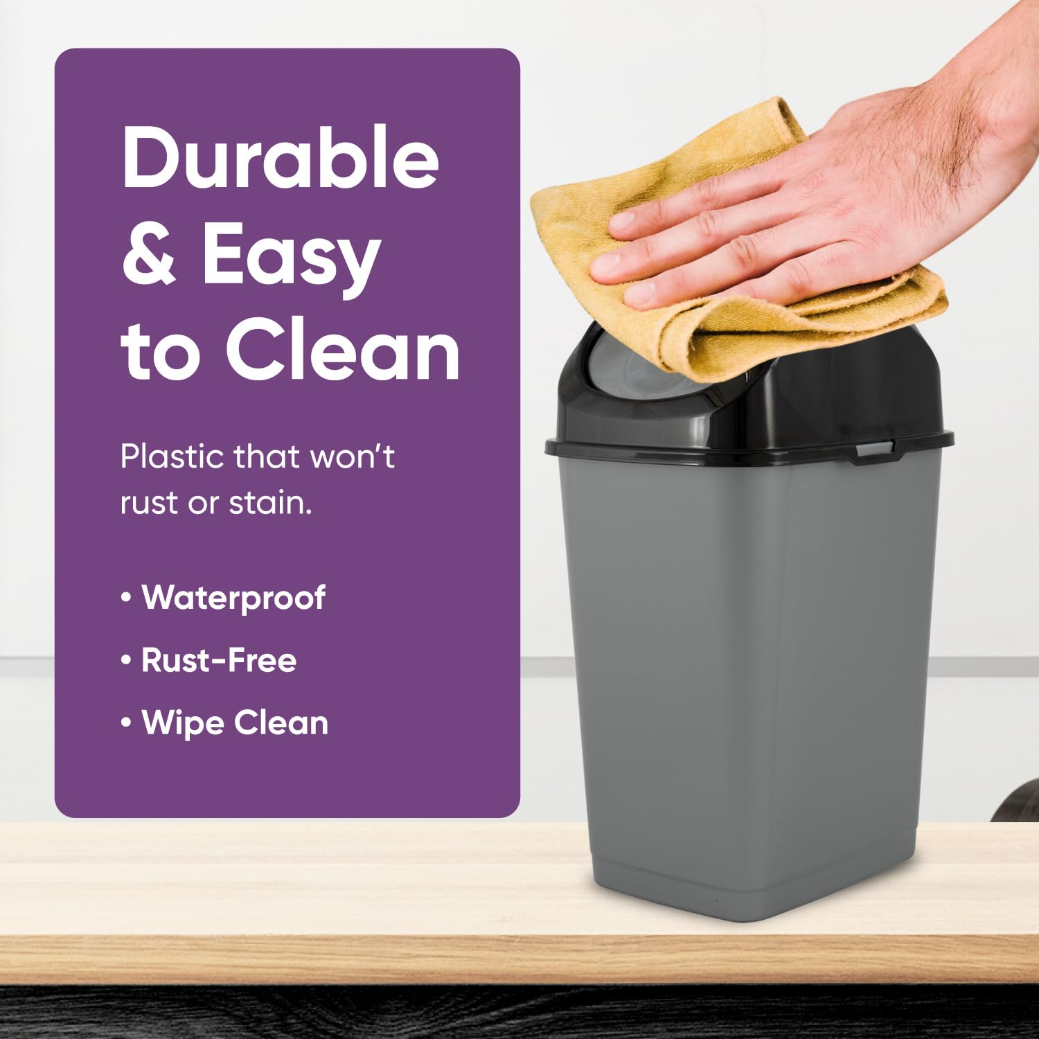 Mini 1.25 Gallon and Small 2.5 Gallon Plastic Trash Cans with Swing Top Lid (2 Count)