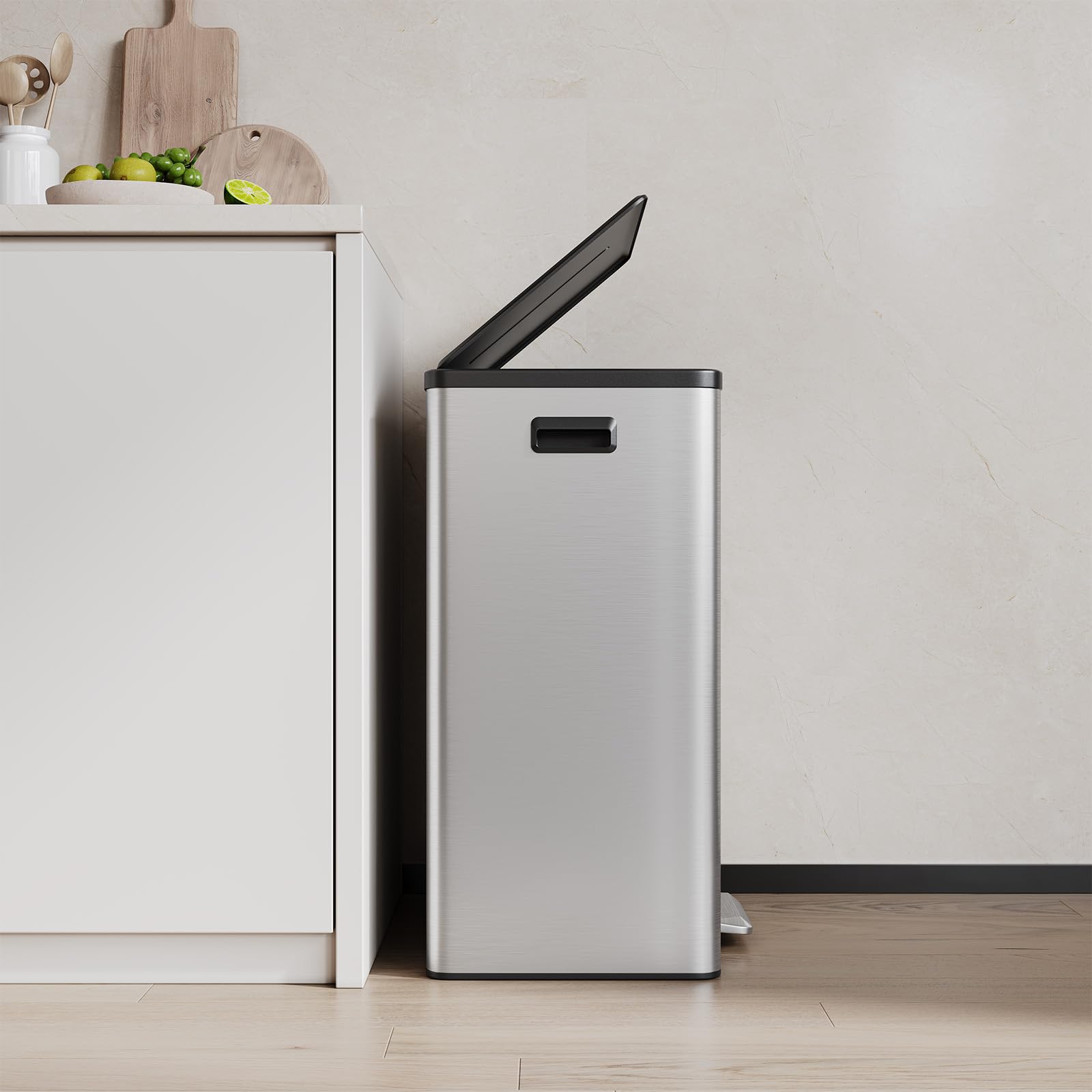 Dual Trash Can Stainless Steel Kitchen Recycling Bin Foot Pedal
