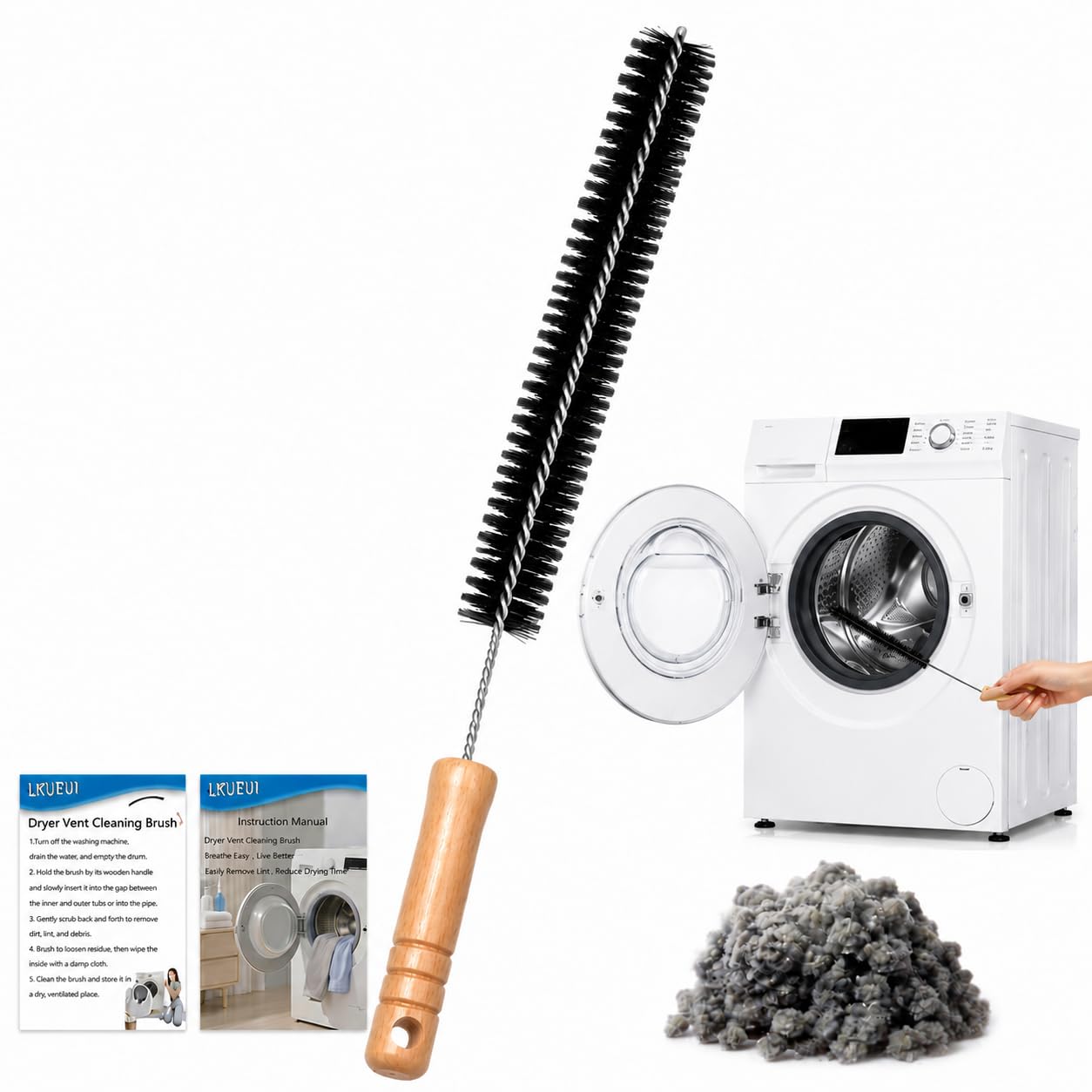 Dryer Lint Brush Vent Cleaner Lint Trap Cleaning Tool Dryer Vent Brush Long Flexible with Wood Handle 27.95 Inches Medium Size for Dryer Vent Cleaning DIY Enthusiasts Homeowners (2 Count)
