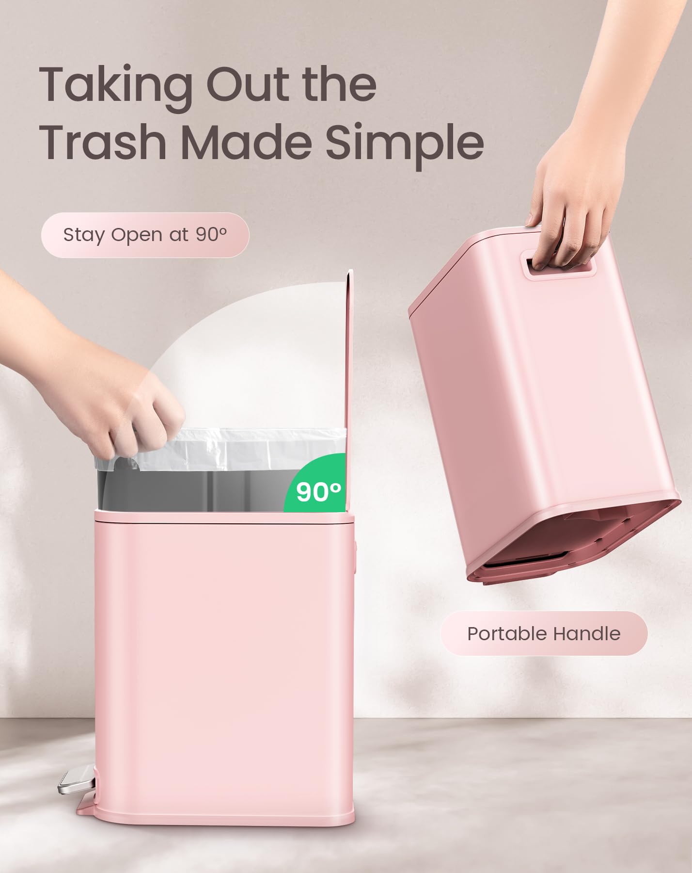 Small Bathroom Trash Can with Lid Soft Close & Pedal