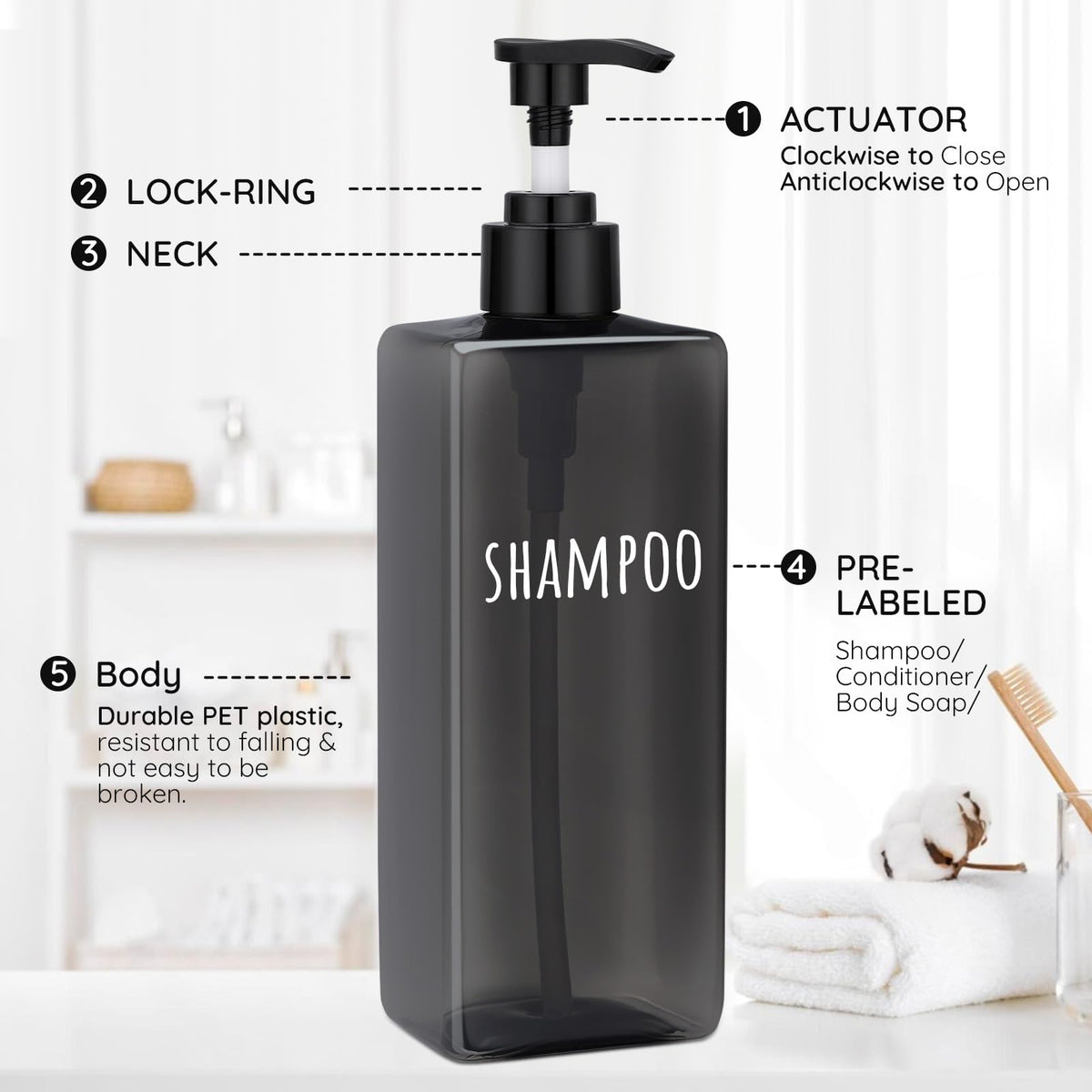 16.9oz Black Shampoo and Conditioner Dispenser (3 Count)