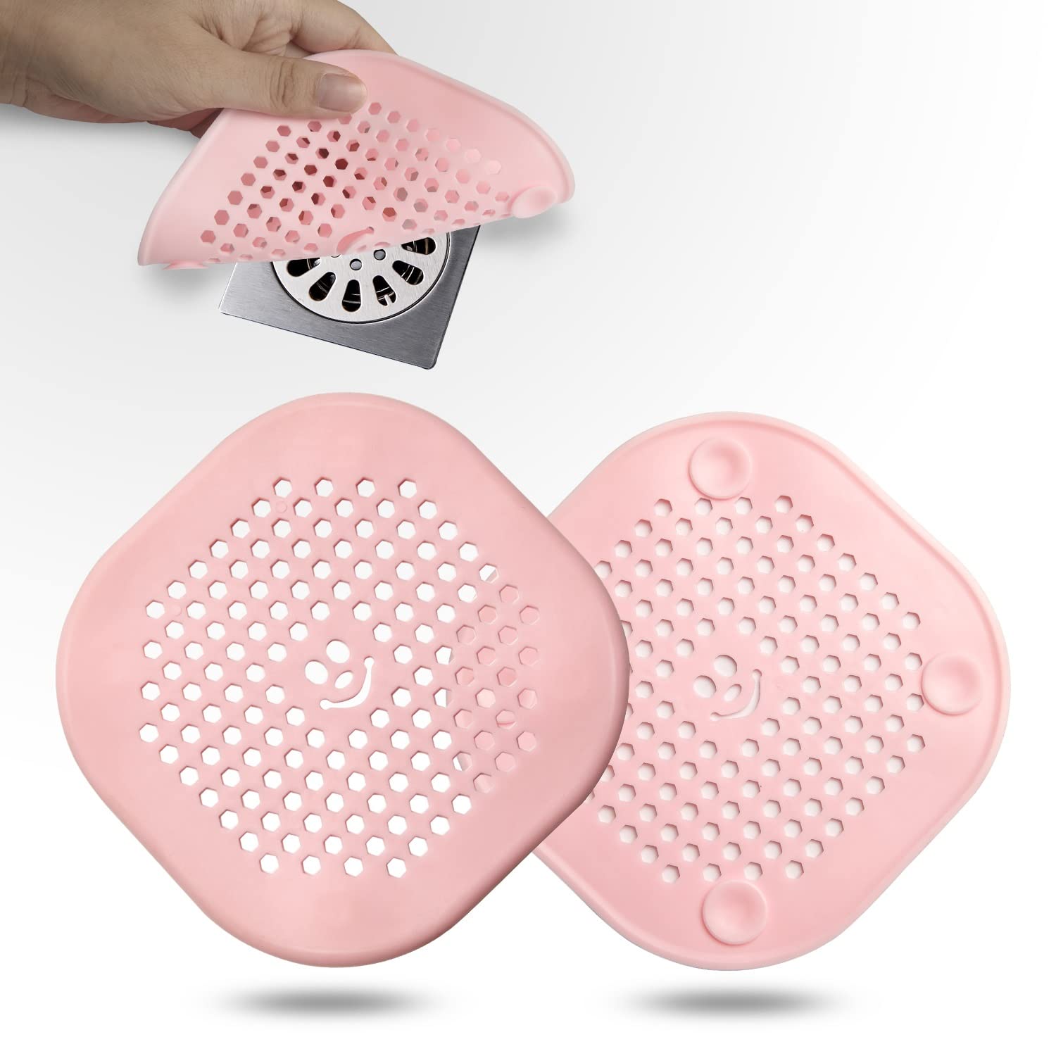 2 Pack Drain Hair Catcher Silicone Drain Protector Hair Stopper with Suction Cup for Shower Kitchen Bathroom Black White (2 Count)
