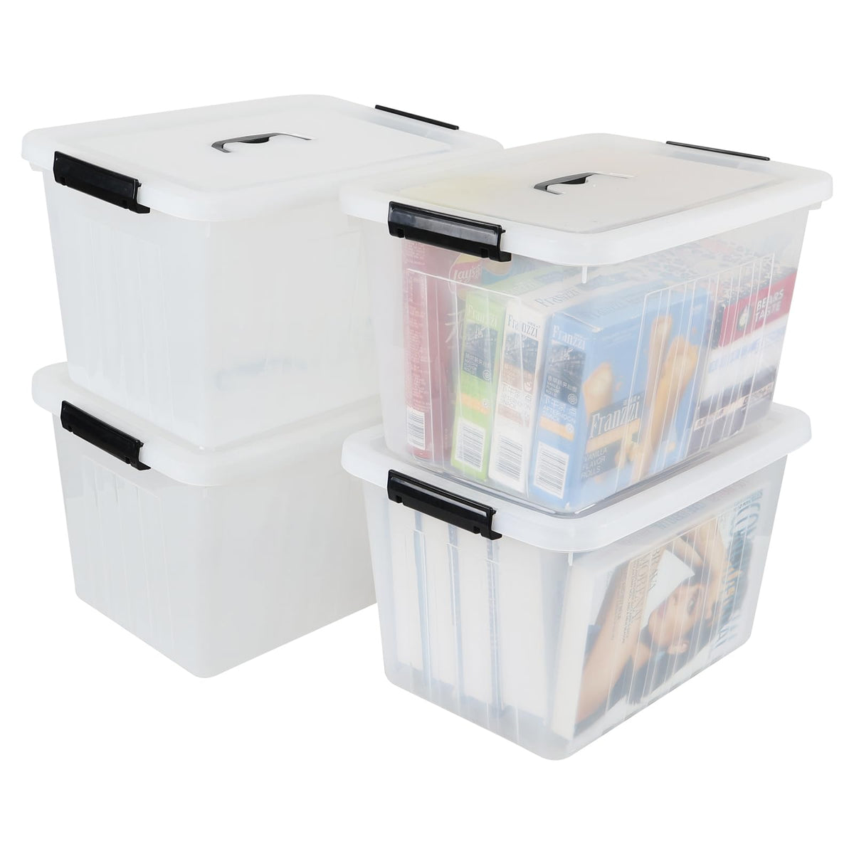 25 Qt Clear Plastic Storage Bin with Lid and Handles (4 Count)