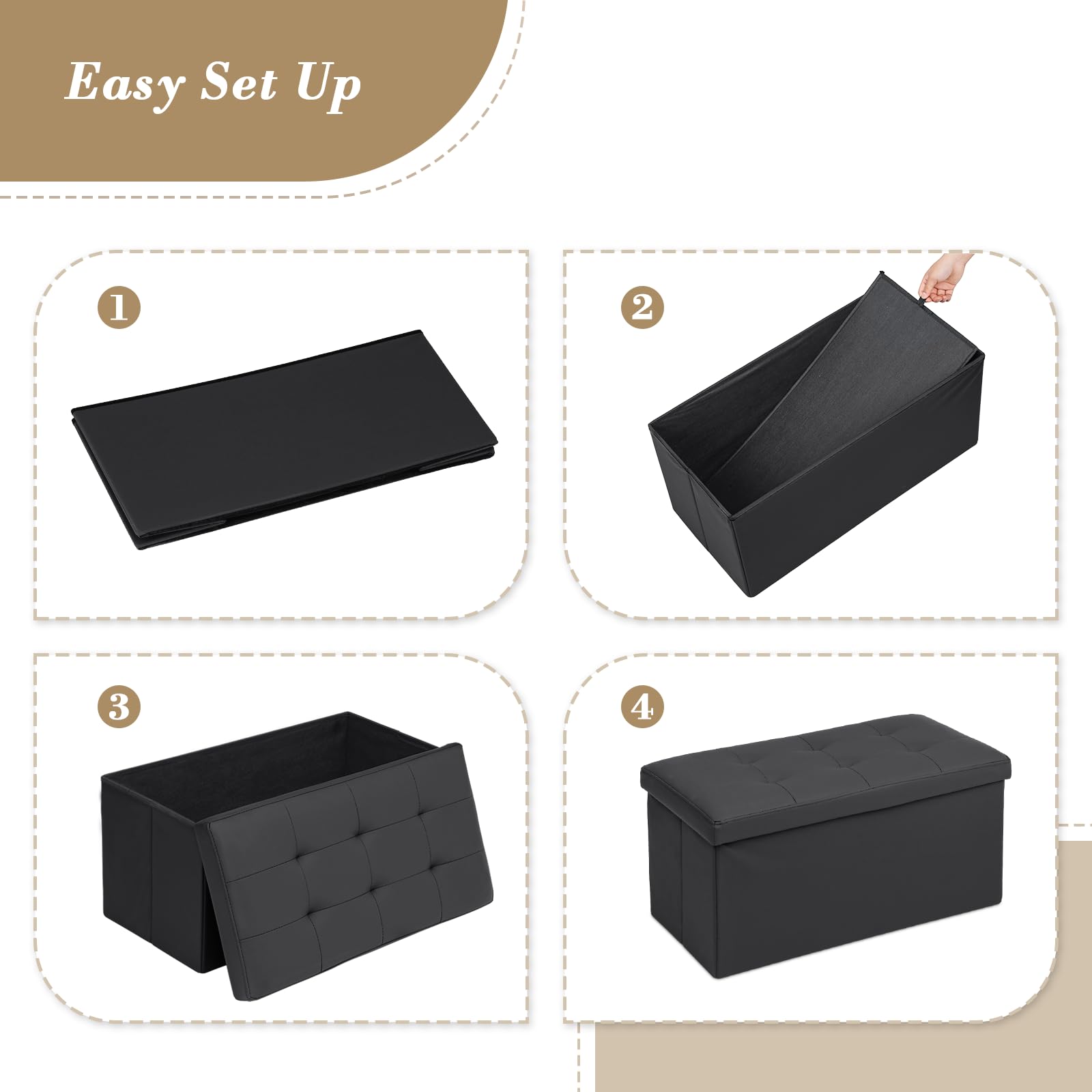 30" Storage Ottoman Bench Folding Bench with 90L Hidden Storage